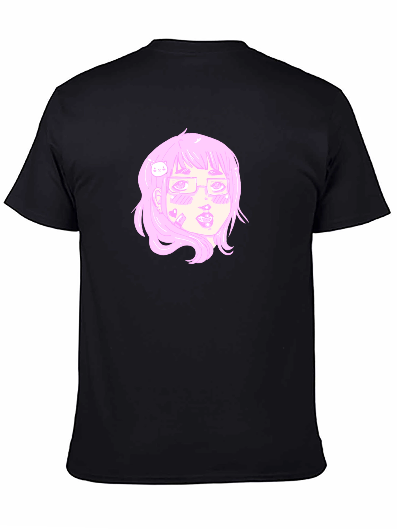 Anime Girl Graphic Tee - Black Cotton T-Shirt