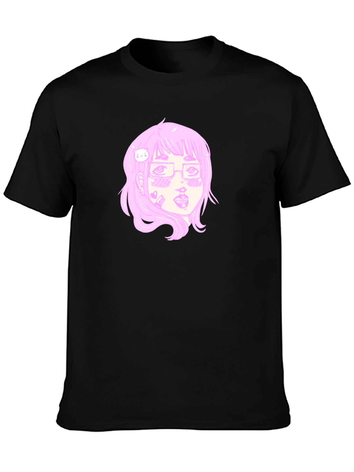 Anime Girl Graphic Tee - Black Cotton T-Shirt