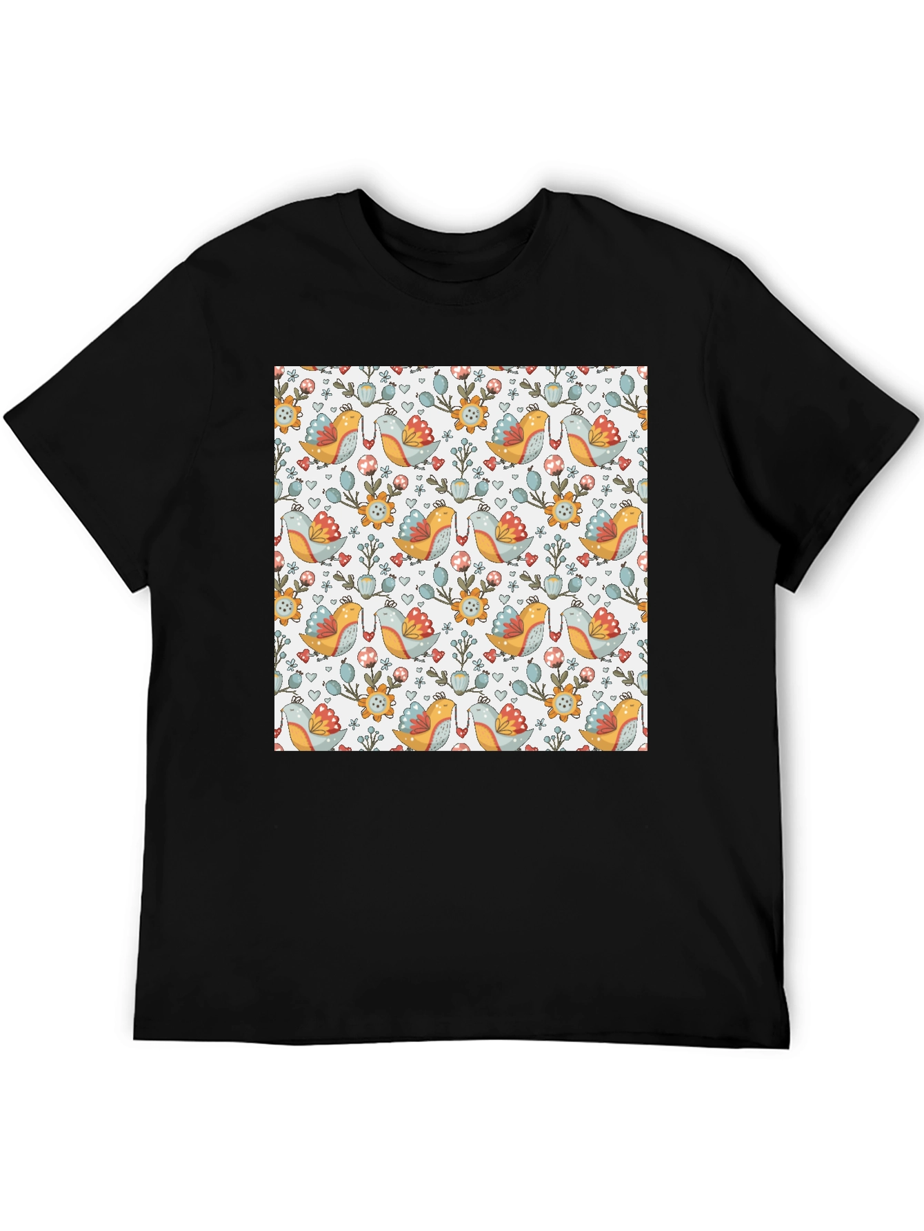 Bird & Floral Patterned T-Shirt