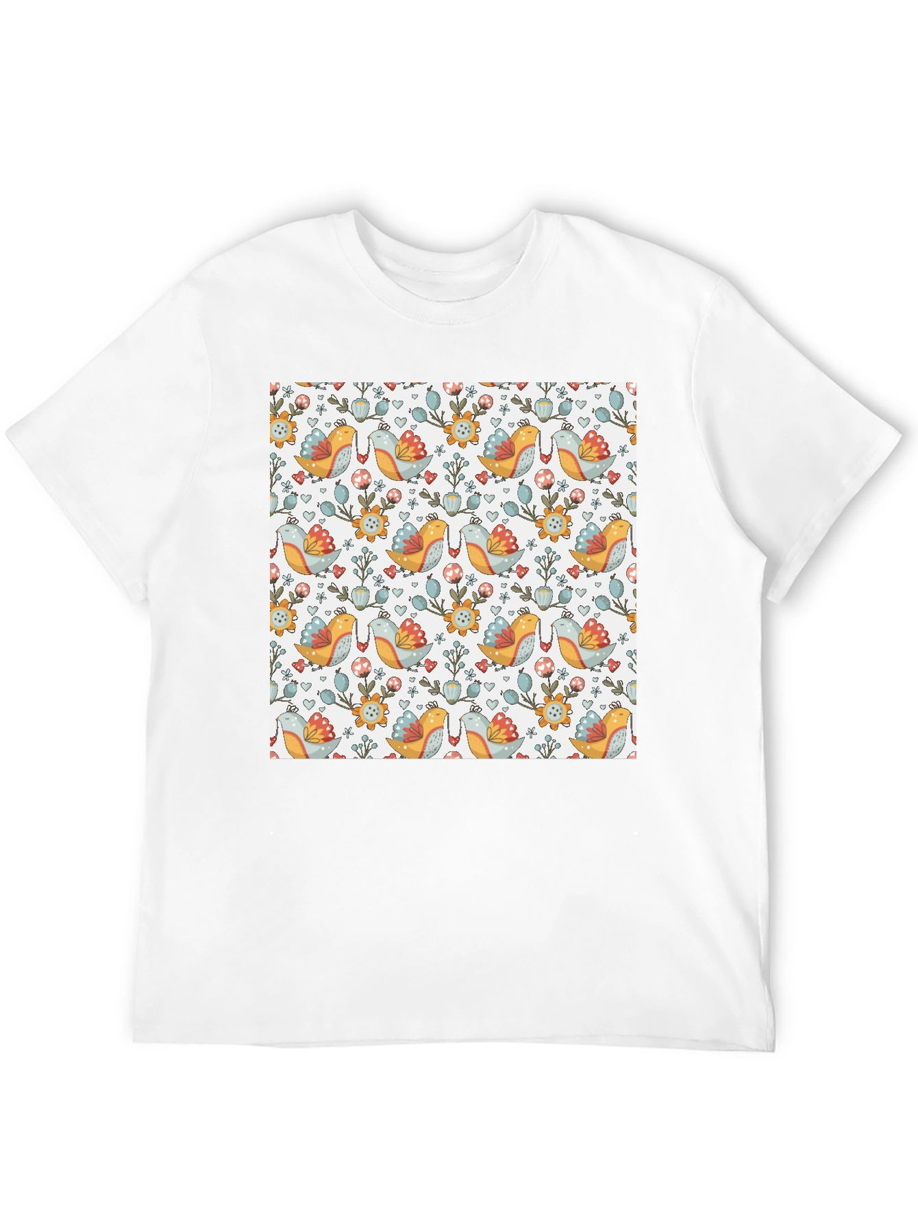 Bird & Floral Patterned T-Shirt
