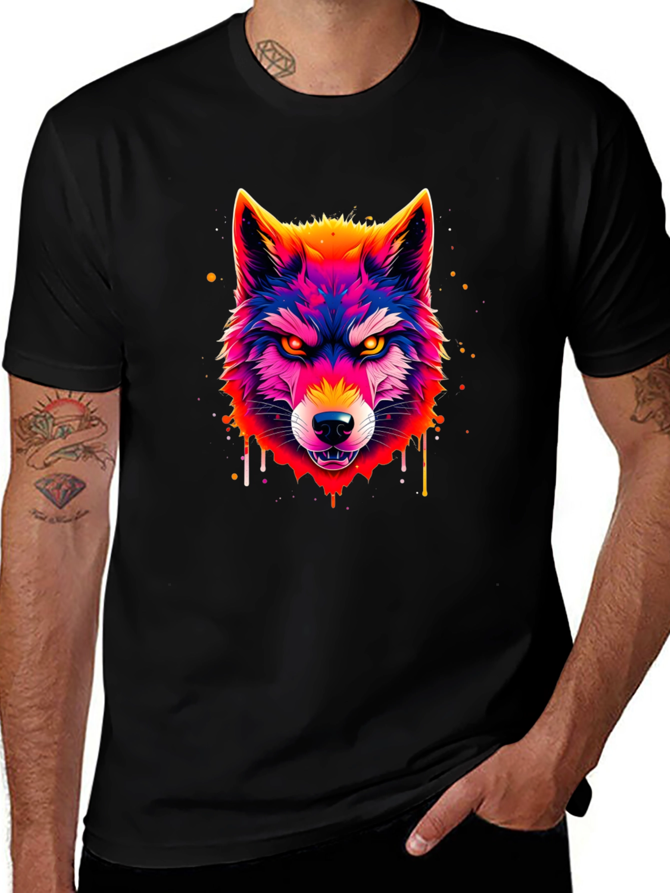 Vivid Wolf Graphic Tee - Mens Black T-Shirt