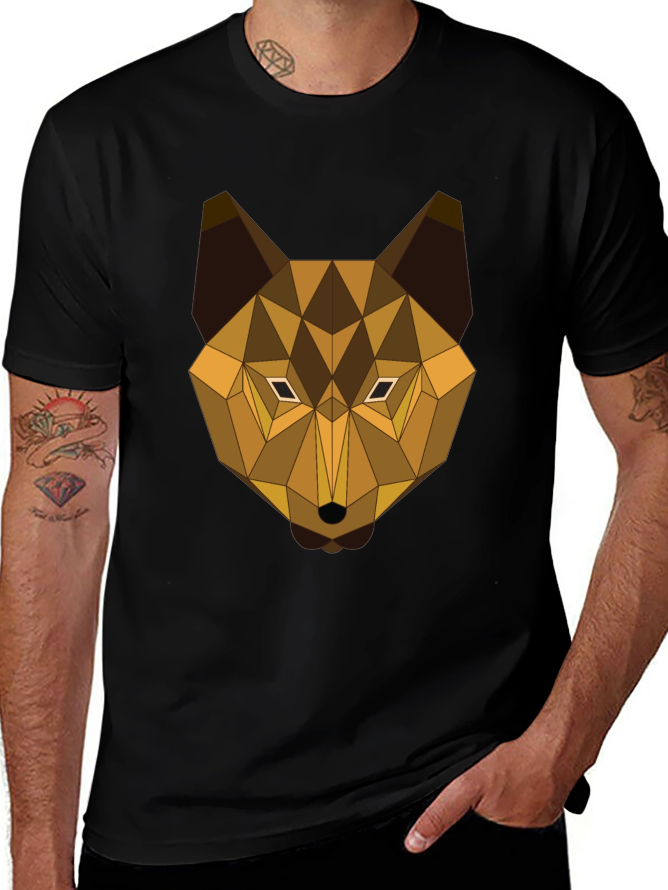 Geometric Wolf Graphic Tee - Modern Animal Print T-Shirt