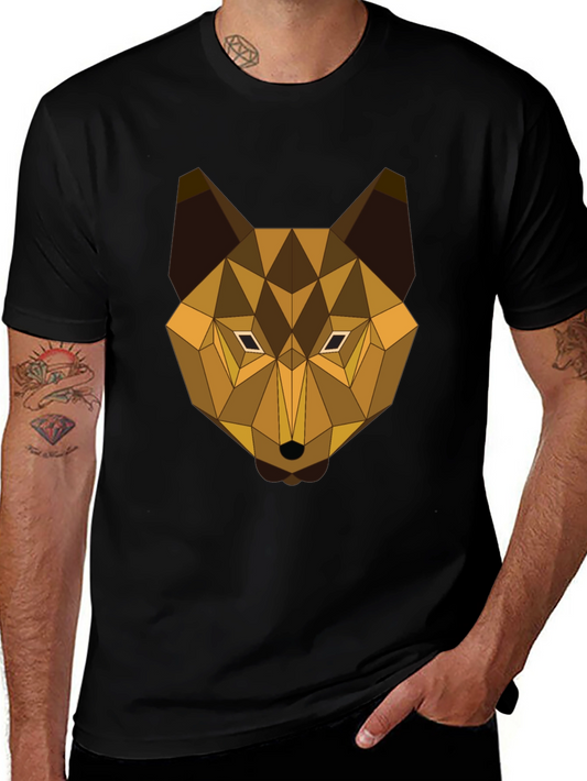 Geometric Wolf Graphic Tee - Modern Animal Print T-Shirt