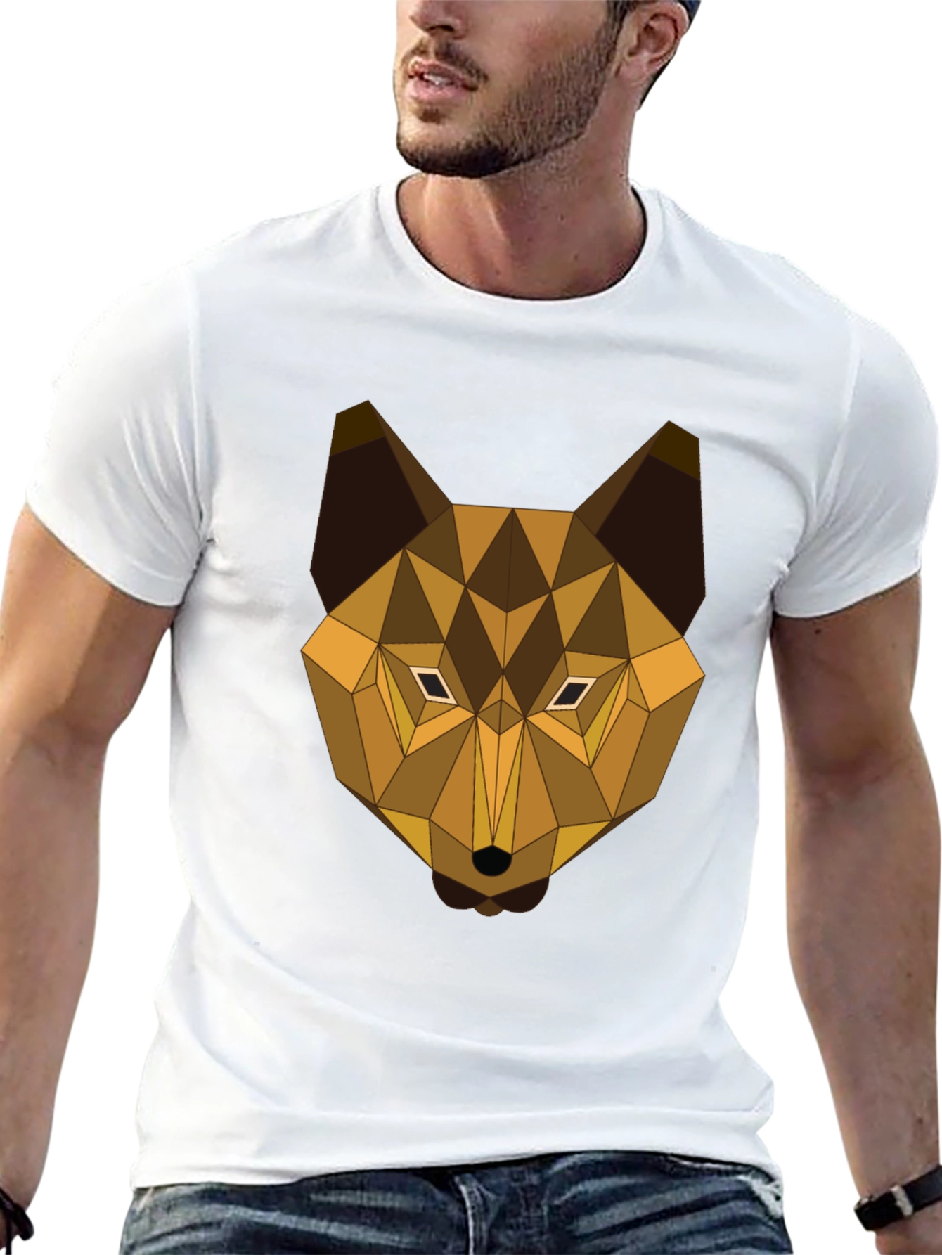 Geometric Wolf Graphic Tee - Modern Animal Print T-Shirt