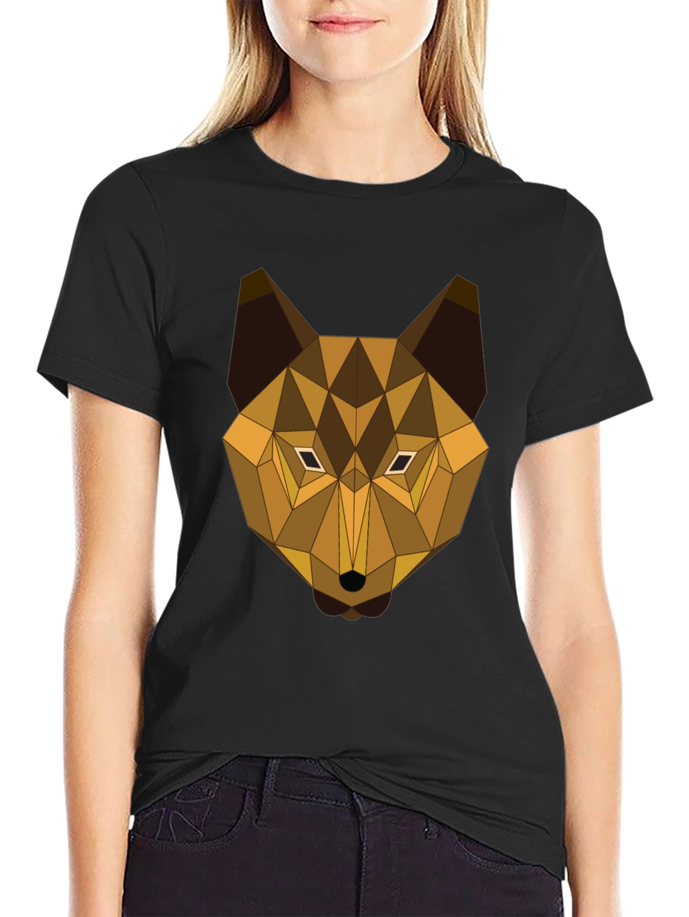Geometric Wolf Graphic Tee - Modern Animal Print T-Shirt