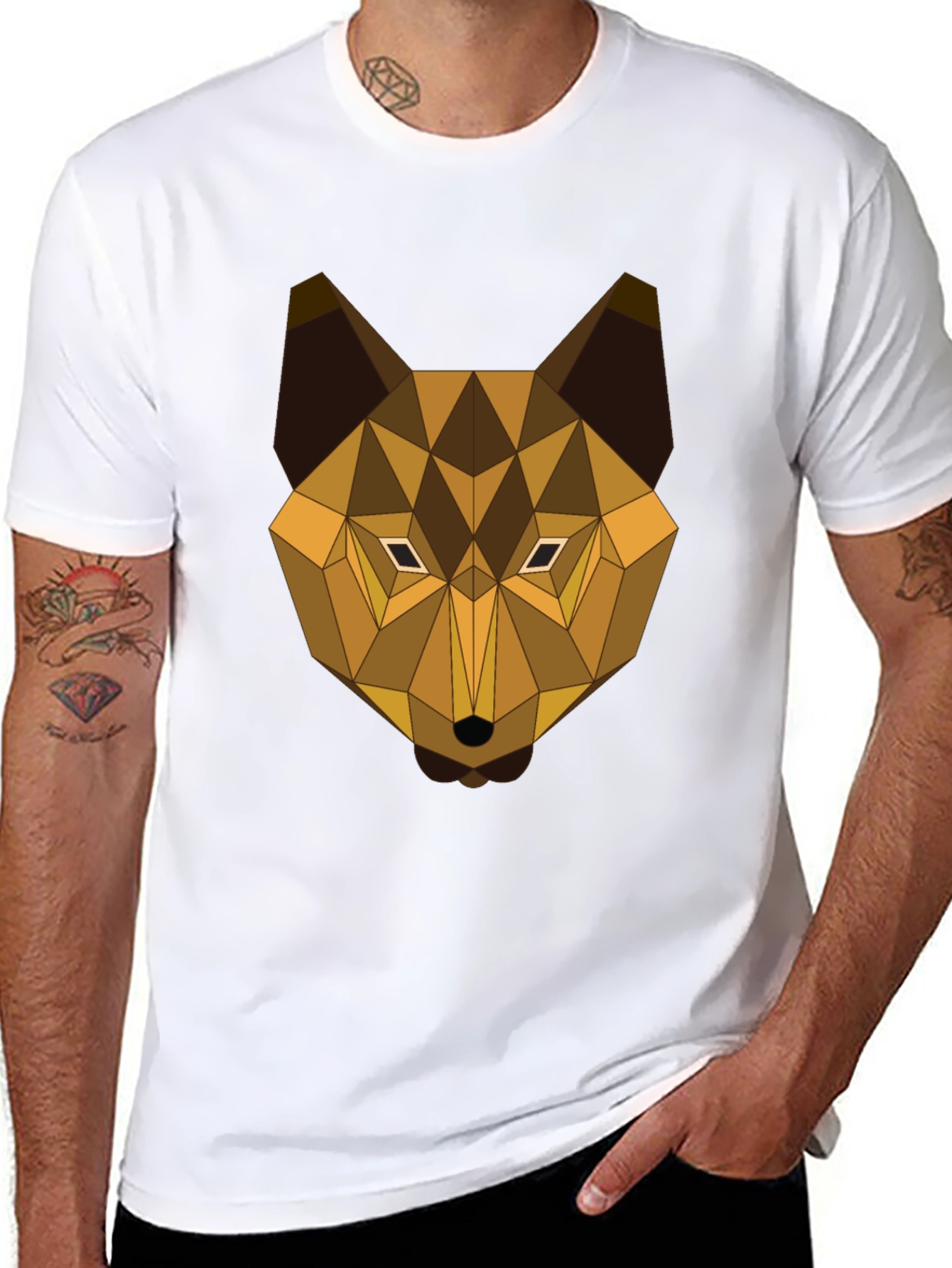 Geometric Wolf Graphic Tee - Modern Animal Print T-Shirt