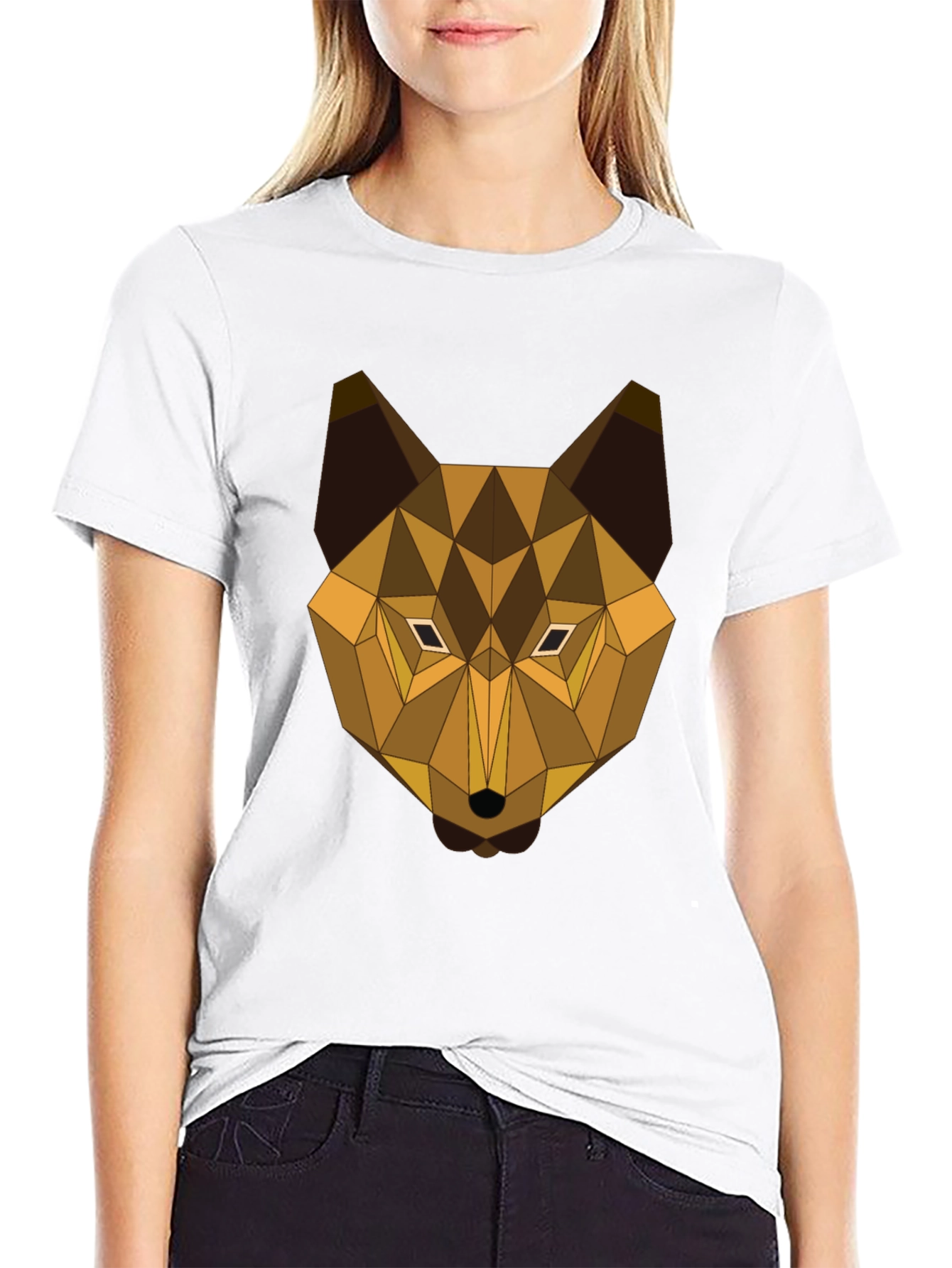 Geometric Wolf Graphic Tee - Modern Animal Print T-Shirt