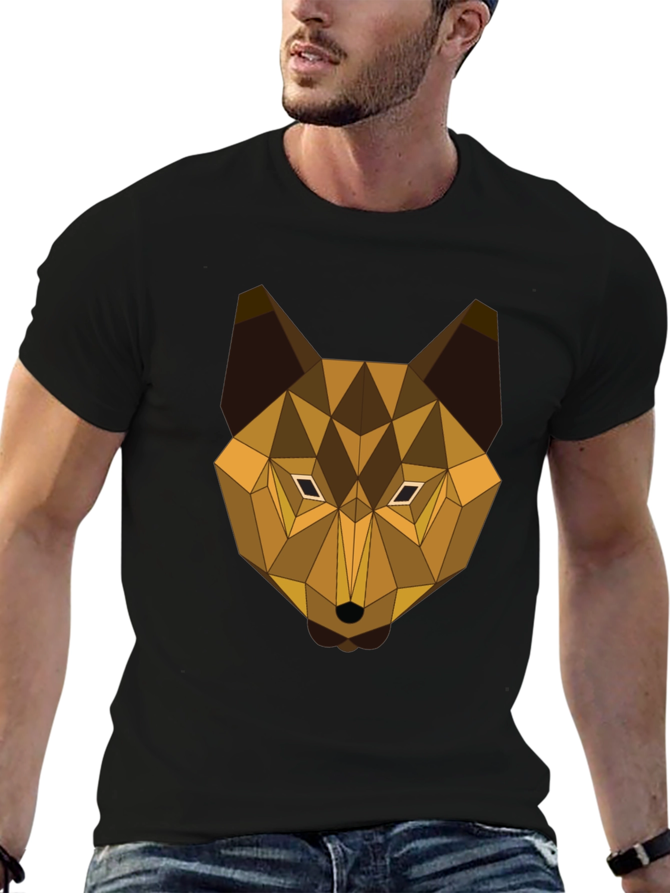 Geometric Wolf Graphic Tee - Modern Animal Print T-Shirt