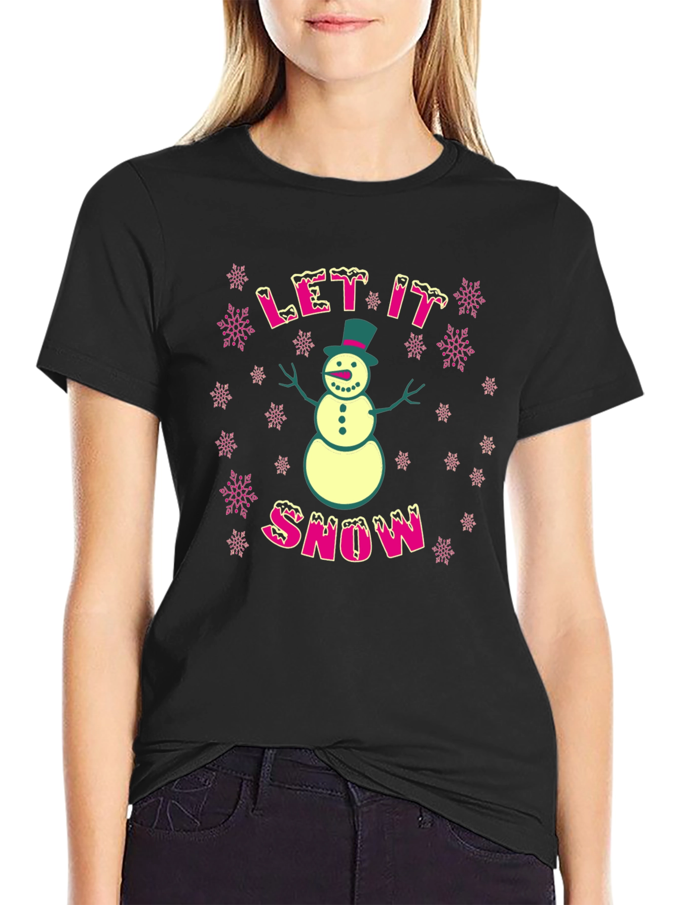 Festive Let It Snow Snowman Graphic T-Shirt