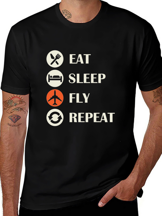 Eat Sleep Fly Repeat Graphic Tee - Aviation T-Shirt