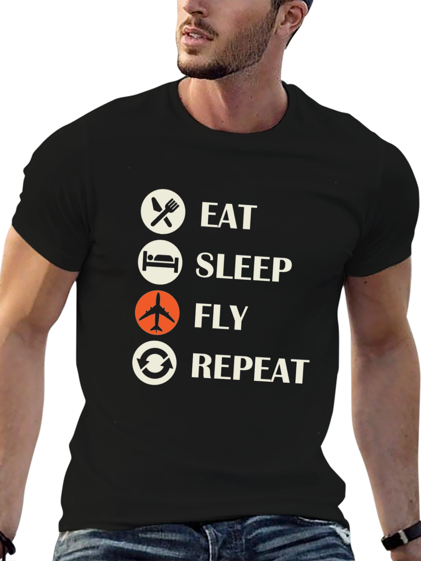 Eat Sleep Fly Repeat Graphic Tee - Aviation T-Shirt