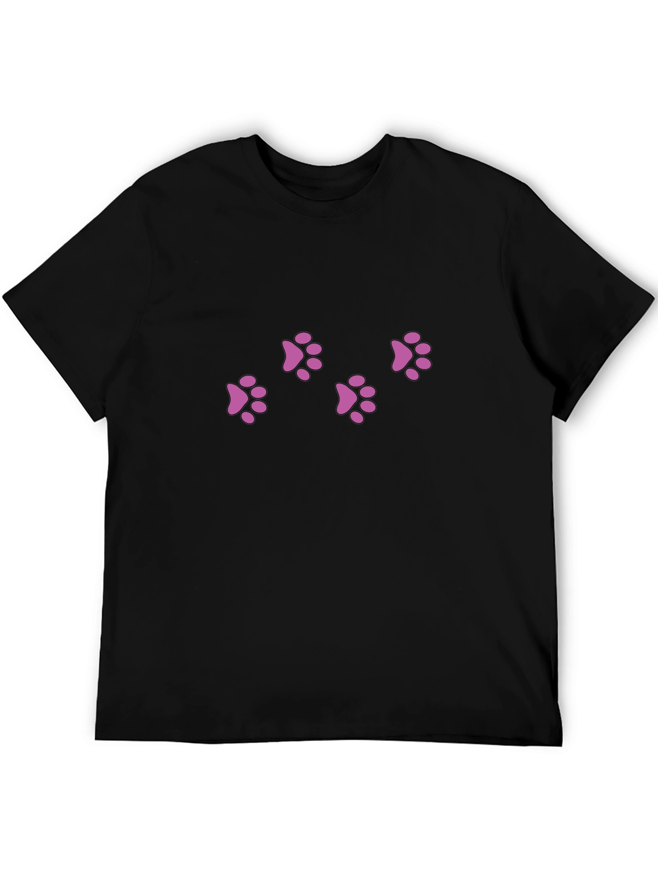 Mens Black T-Shirt with Pink Paw Prints