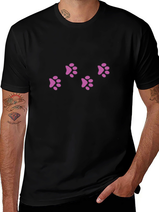 Mens Black T-Shirt with Pink Paw Prints