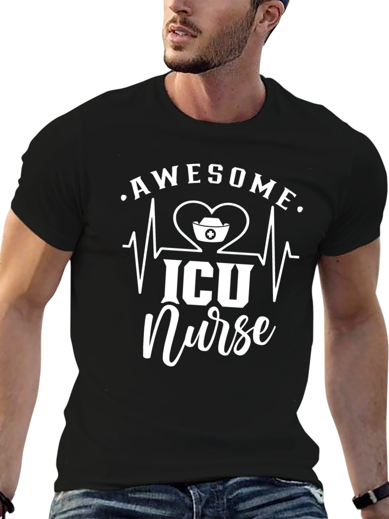 Awesome ICU Nurse T-Shirt - Heartbeat Design