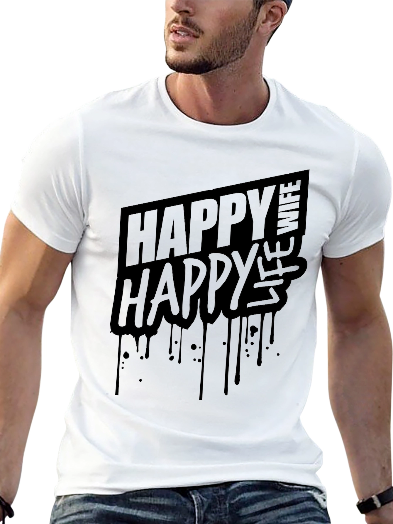 Happy Wife Happy Life T-Shirt - Black Graphic Tee