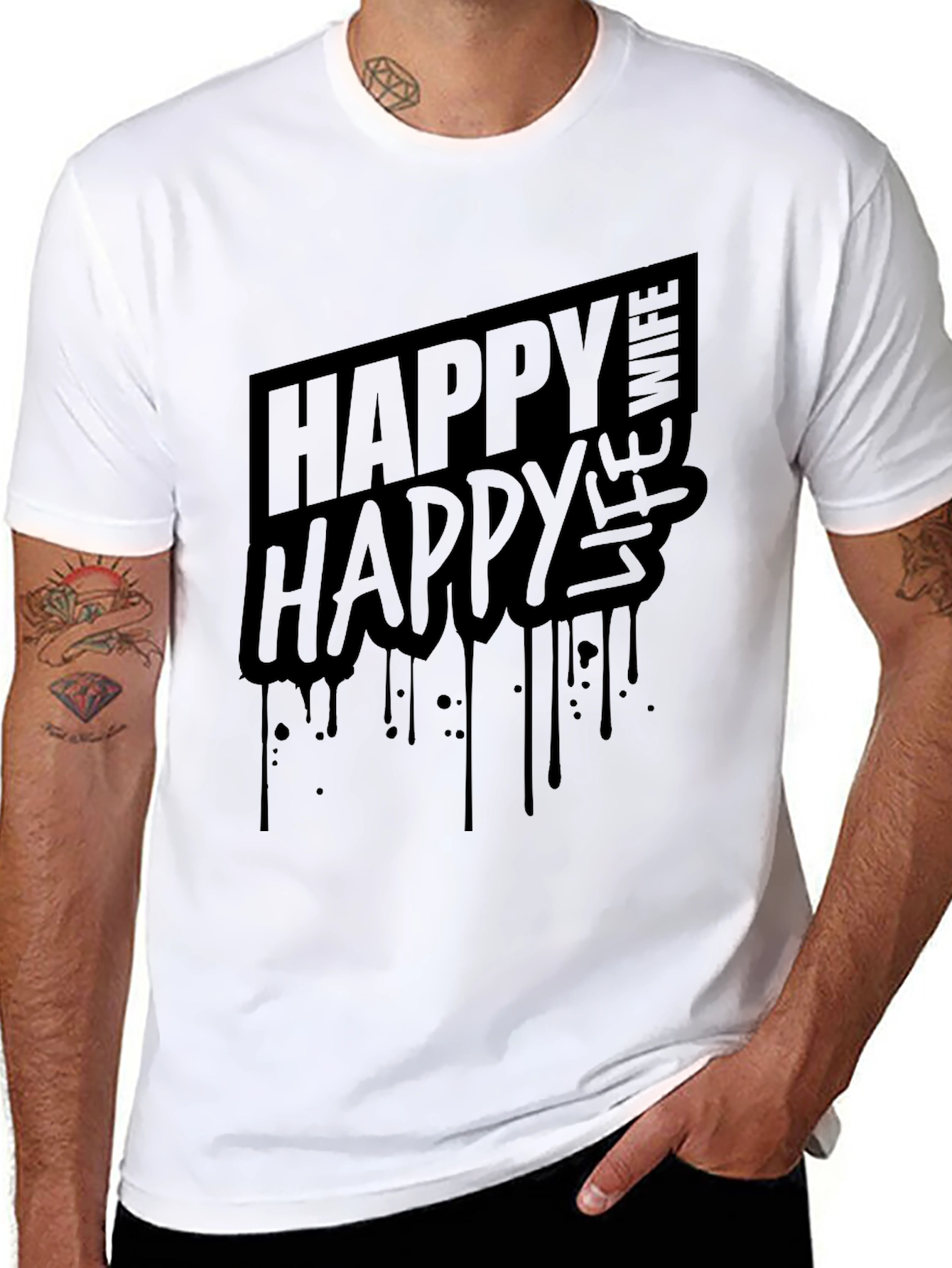 Happy Wife Happy Life T-Shirt - Black Graphic Tee