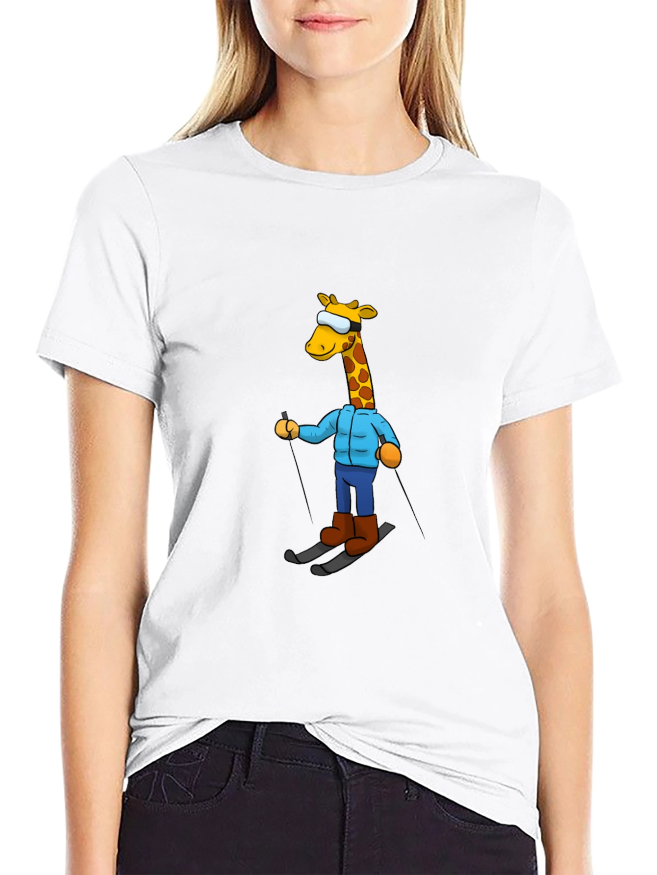 Skiing Giraffe T-Shirt - Unique Cartoon Graphic Tee
