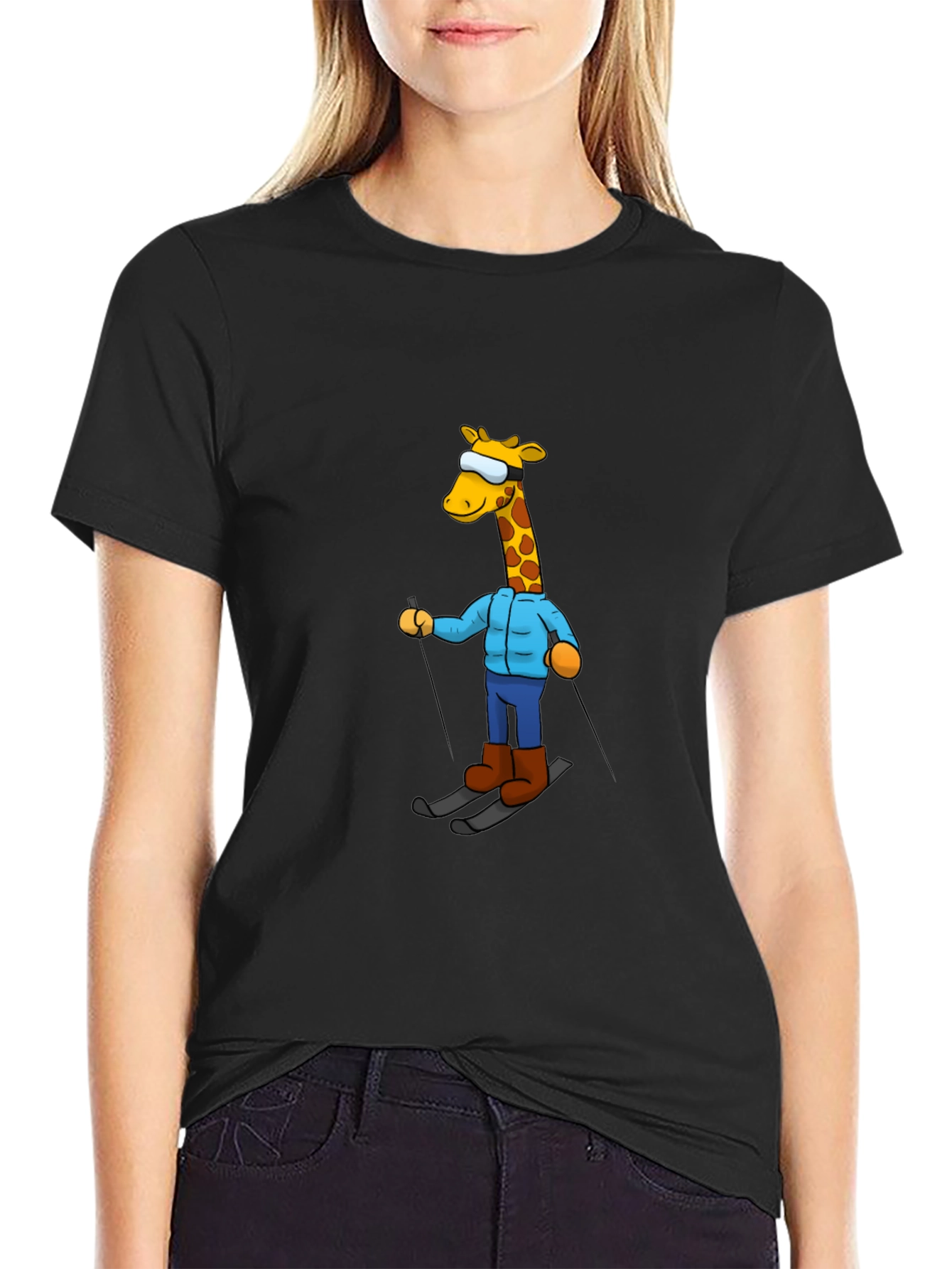 Skiing Giraffe T-Shirt - Unique Cartoon Graphic Tee