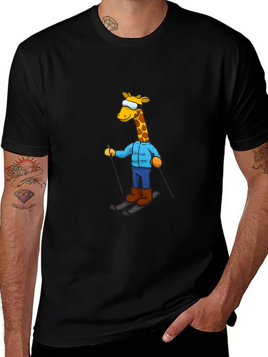 Skiing Giraffe T-Shirt - Unique Cartoon Graphic Tee