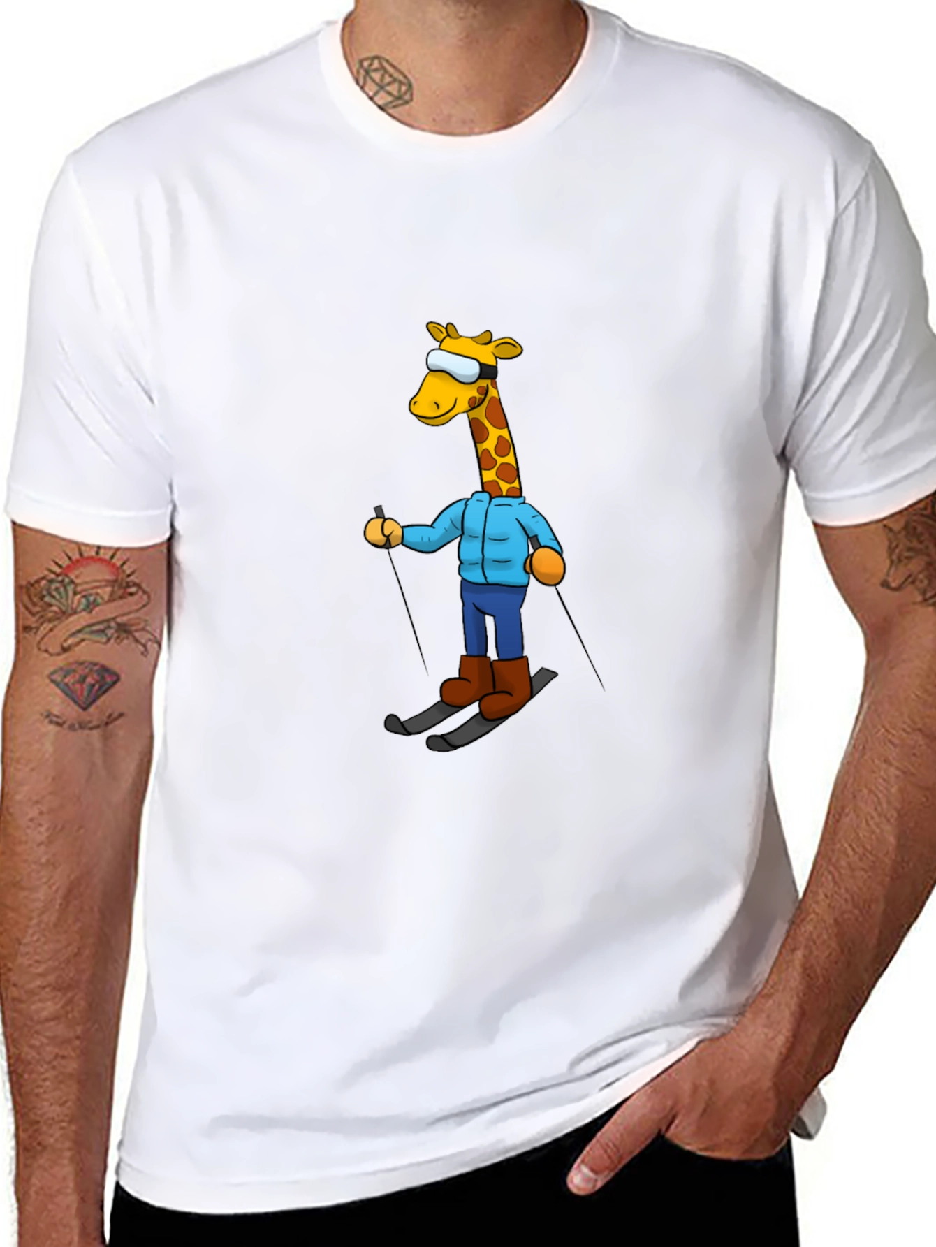 Skiing Giraffe T-Shirt - Unique Cartoon Graphic Tee