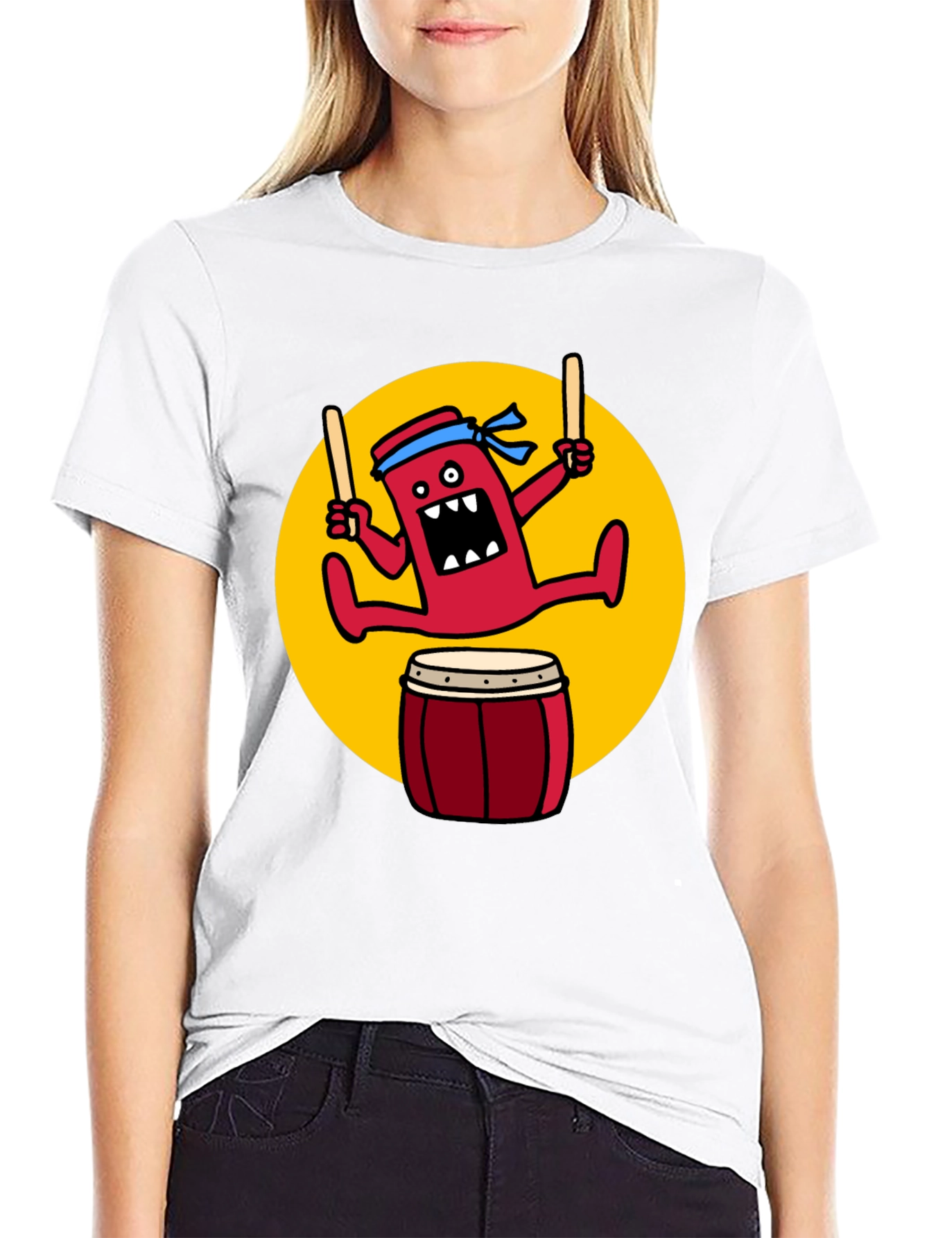 Drumming Monster Graphic Tee - Black Cotton Blend