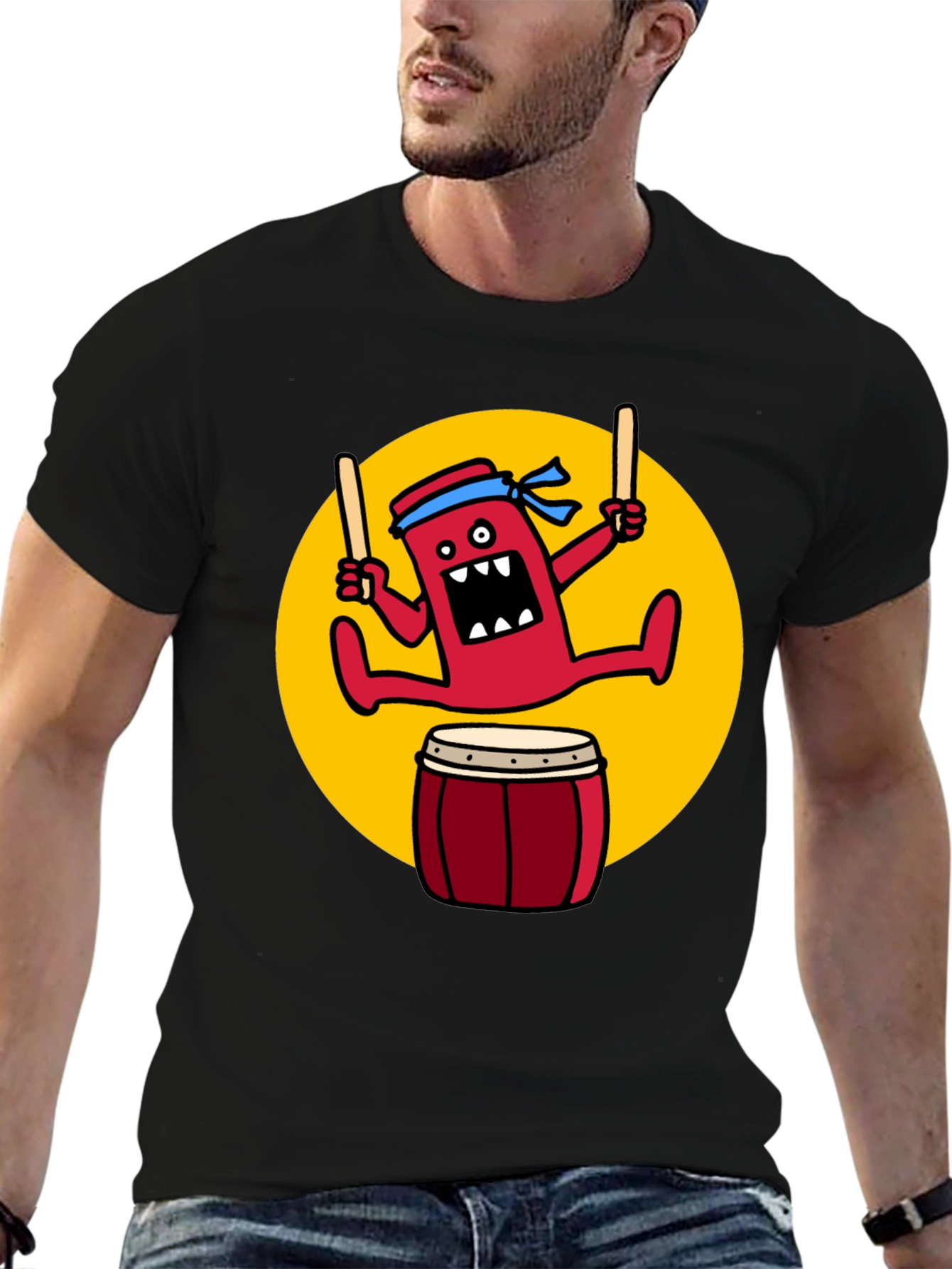 Drumming Monster Graphic Tee - Black Cotton Blend