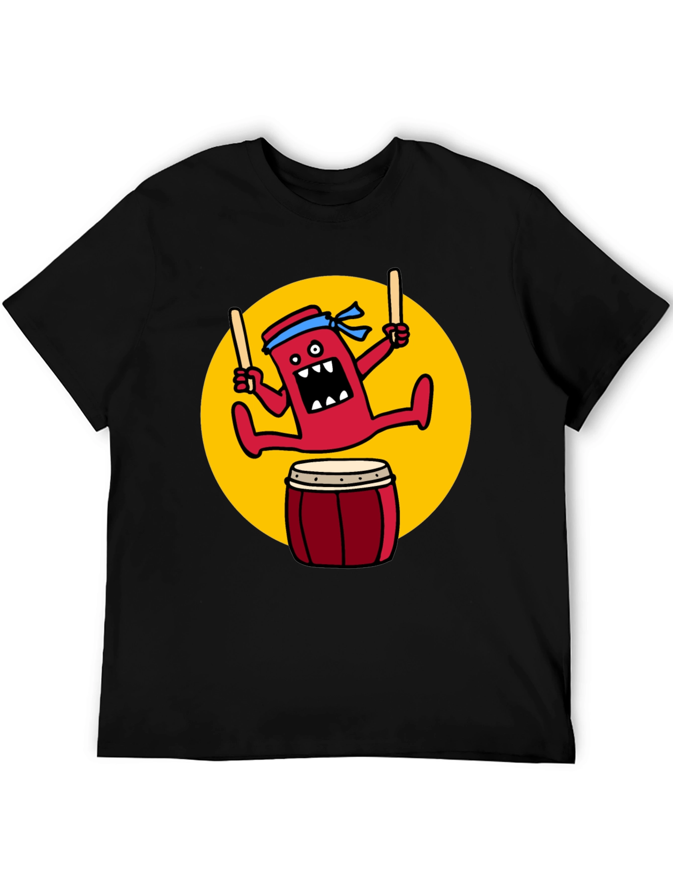 Drumming Monster Graphic Tee - Black Cotton Blend