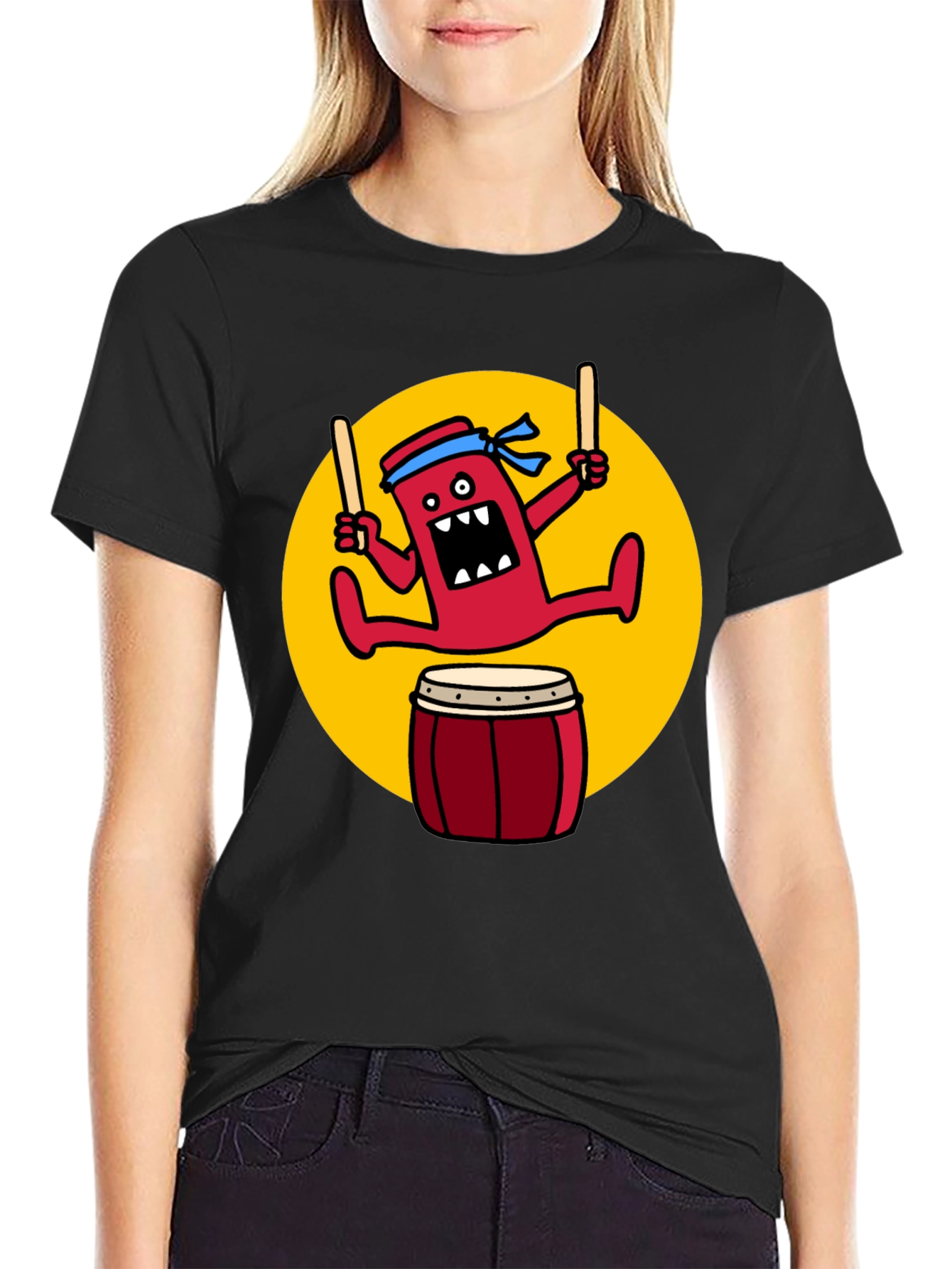 Drumming Monster Graphic Tee - Black Cotton Blend