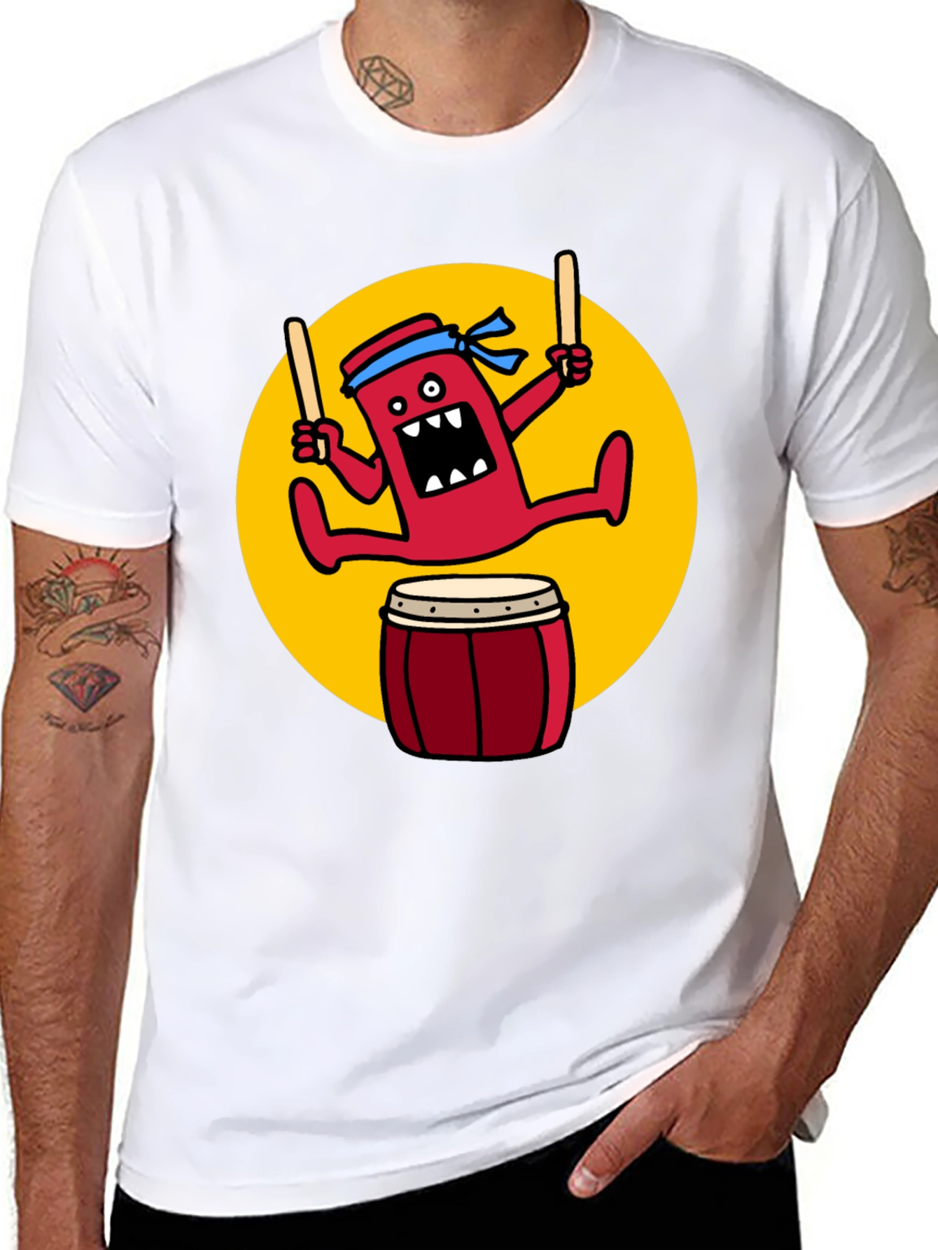 Drumming Monster Graphic Tee - Black Cotton Blend