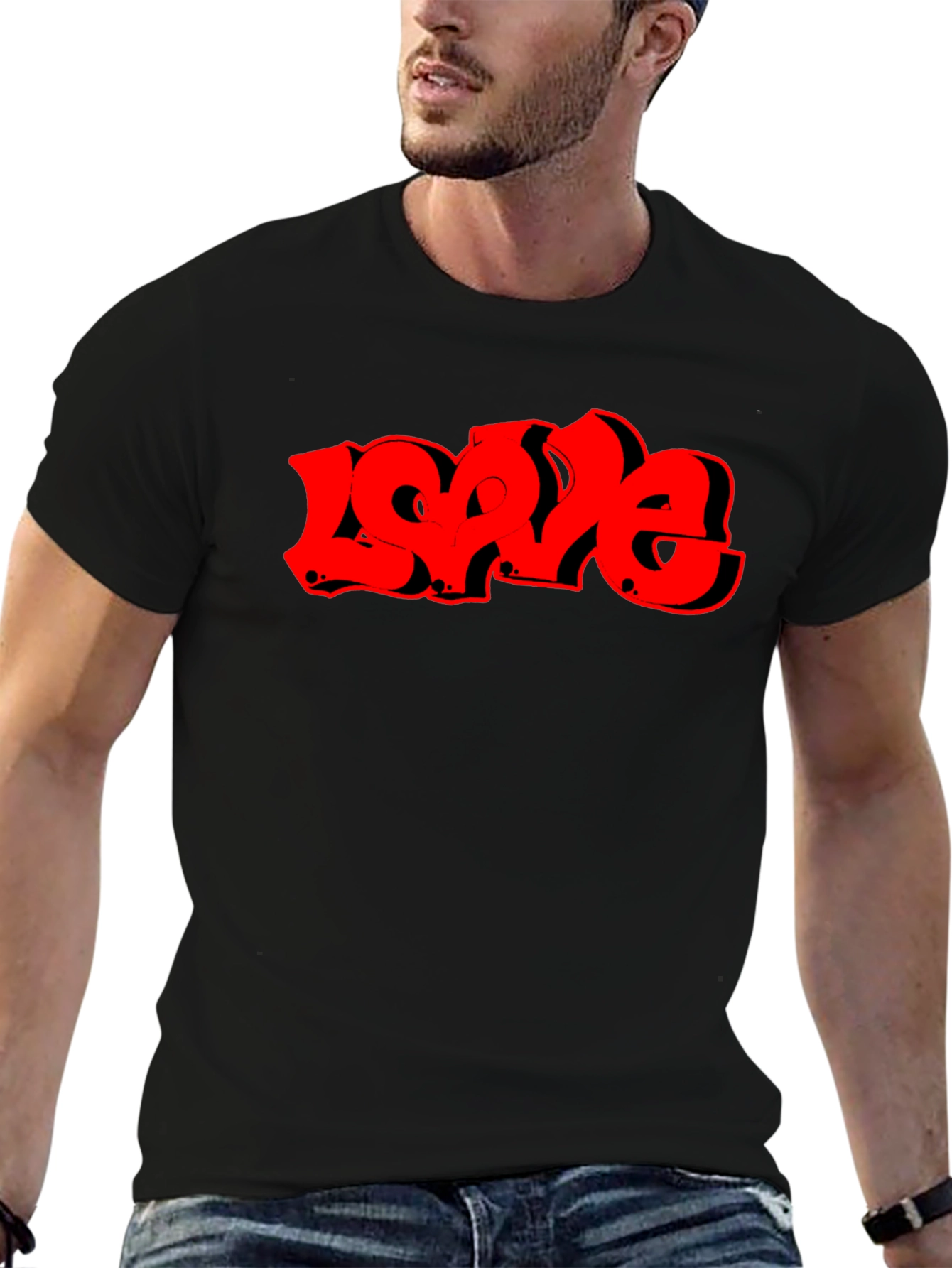 Love Graffiti Style Graphic T-Shirt - Black