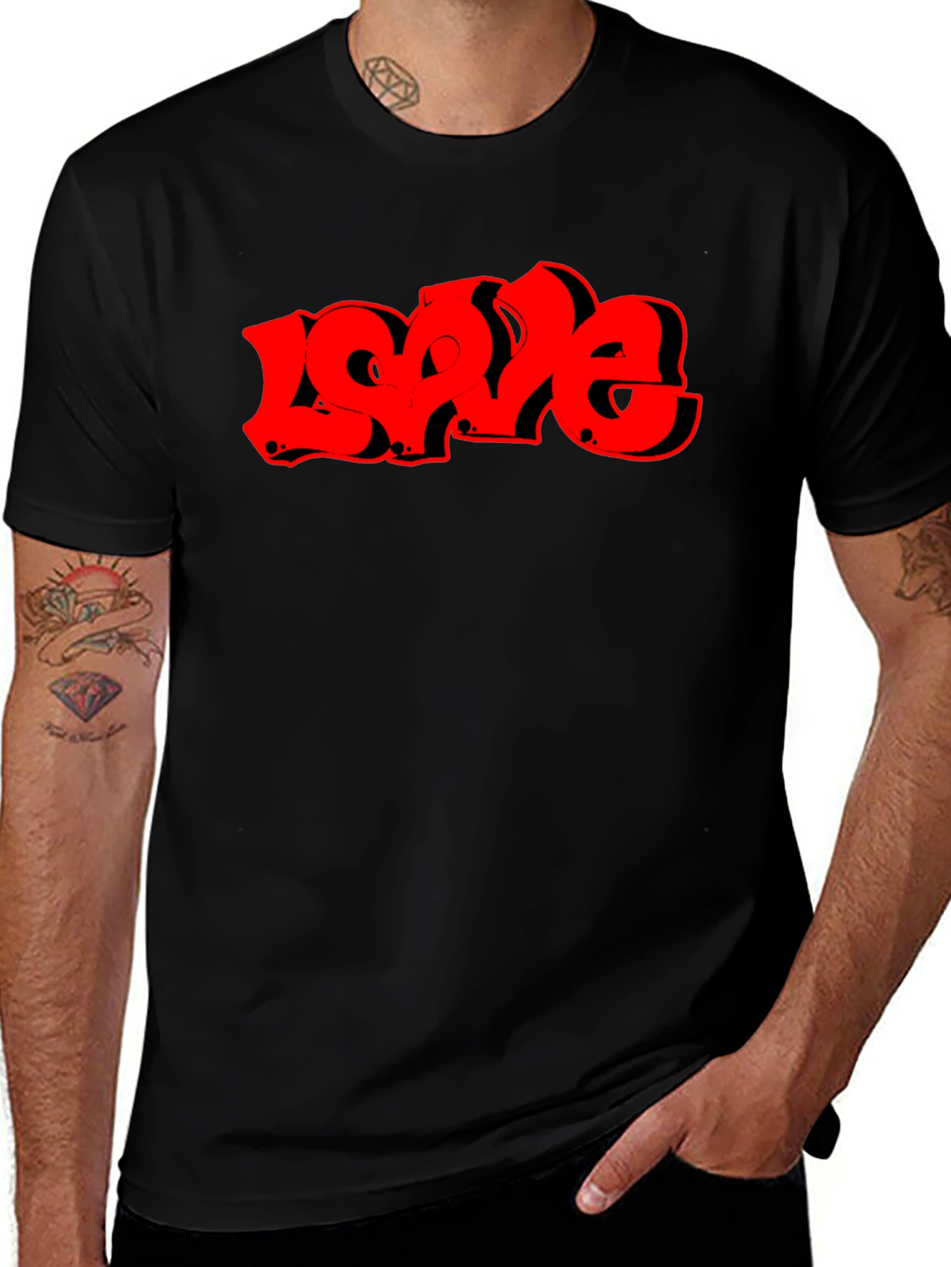 Love Graffiti Style Graphic T-Shirt - Black