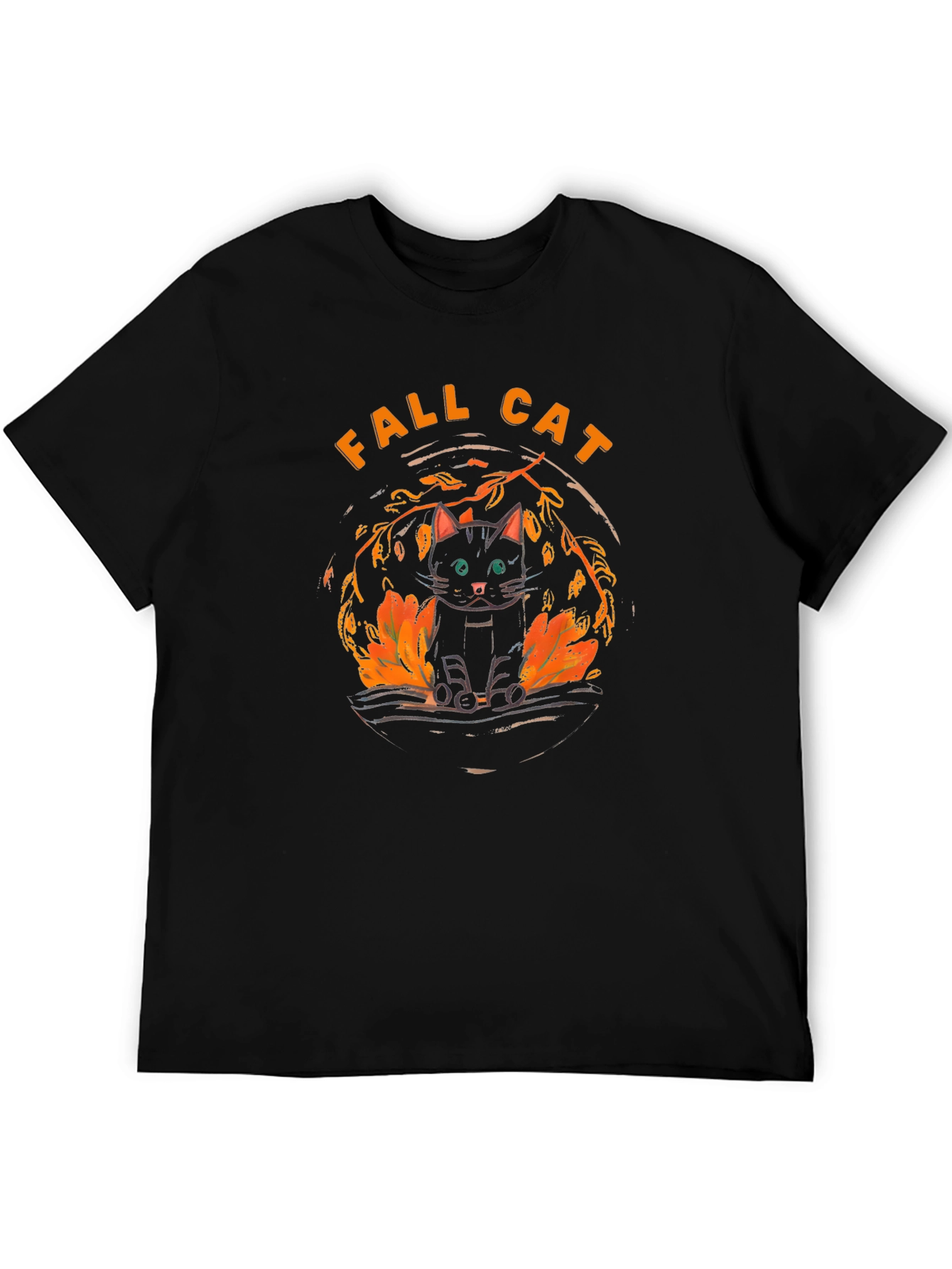Fall Cat Graphic Tee - Black T-Shirt