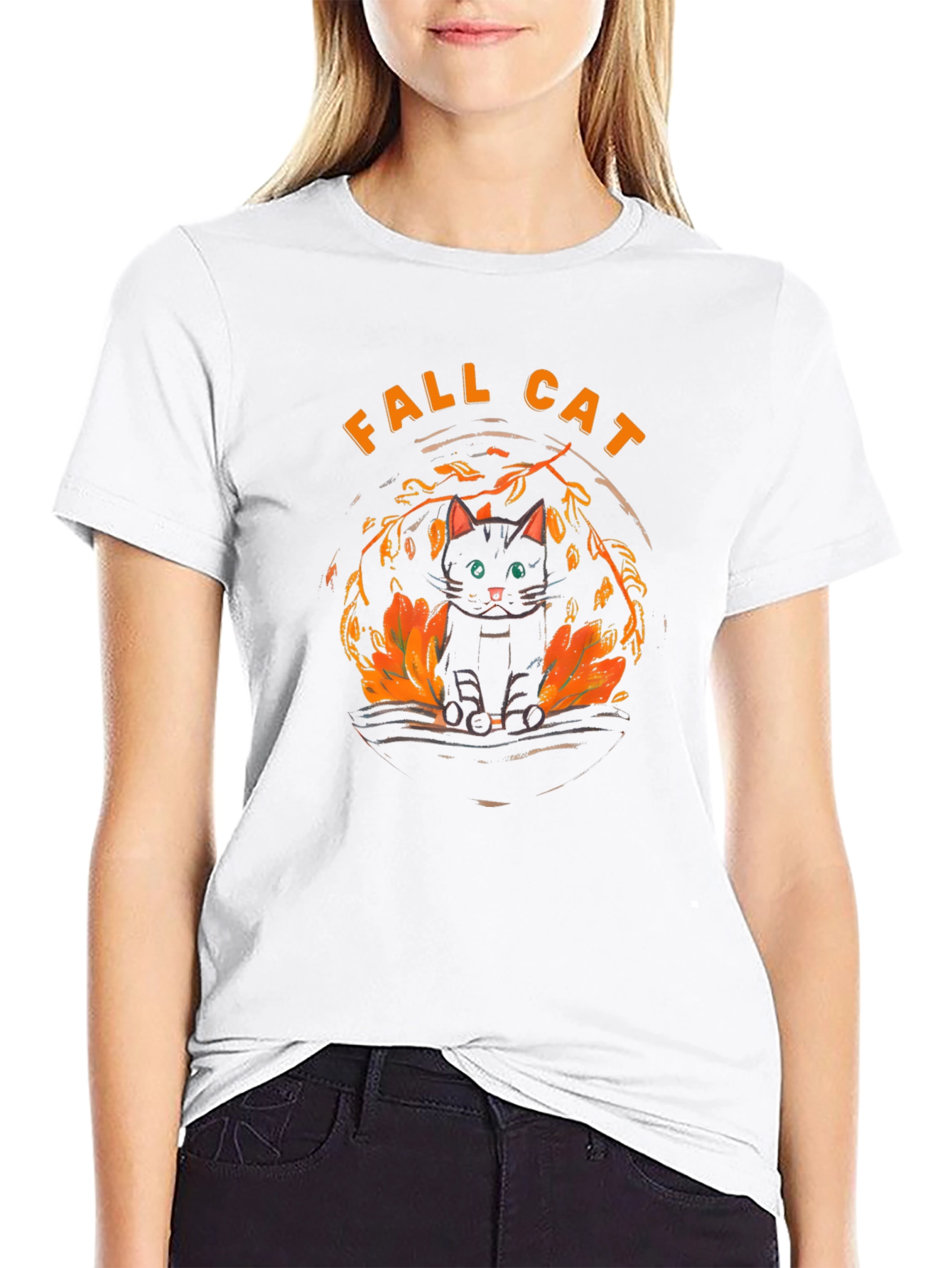 Fall Cat Graphic Tee - Black T-Shirt