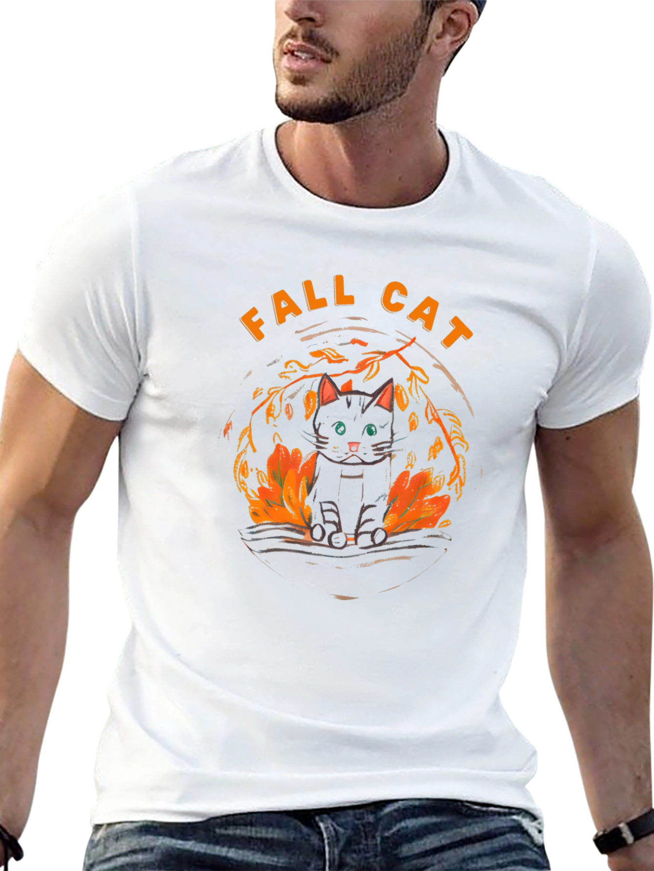 Fall Cat Graphic Tee - Black T-Shirt