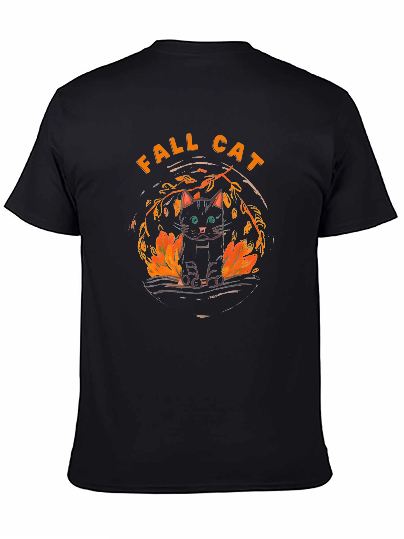 Fall Cat Graphic Tee - Black T-Shirt