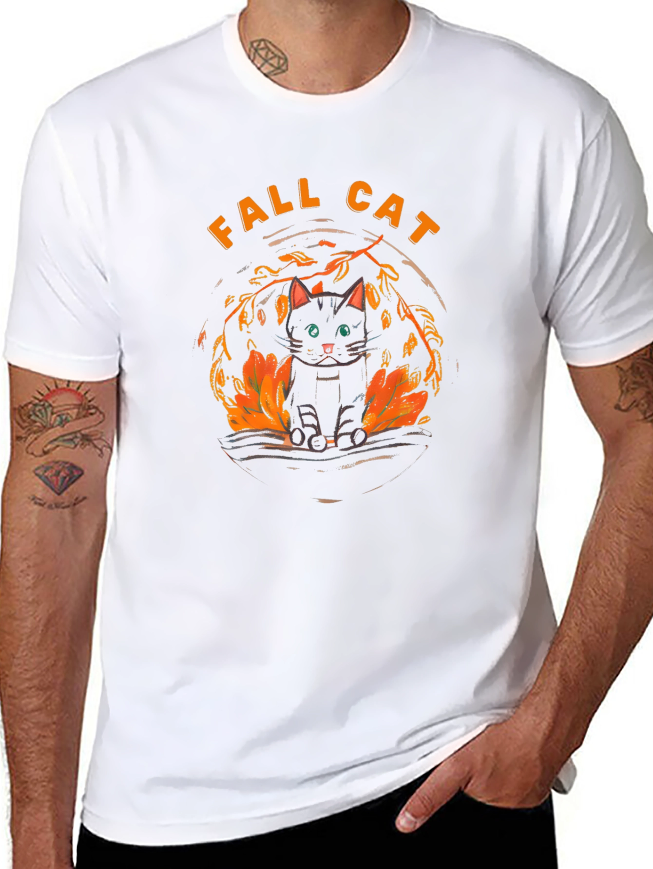 Fall Cat Graphic Tee - Black T-Shirt
