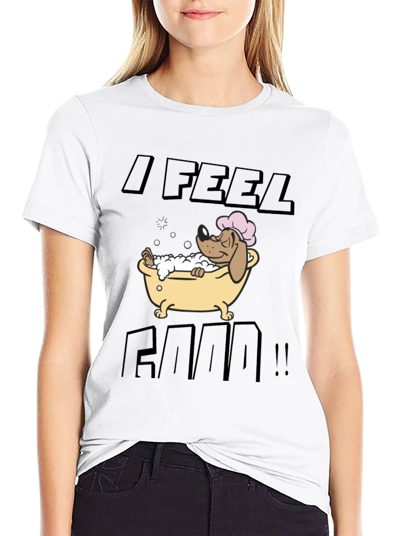 I Feel Good! Dog in Bathtub Graphic T-Shirt