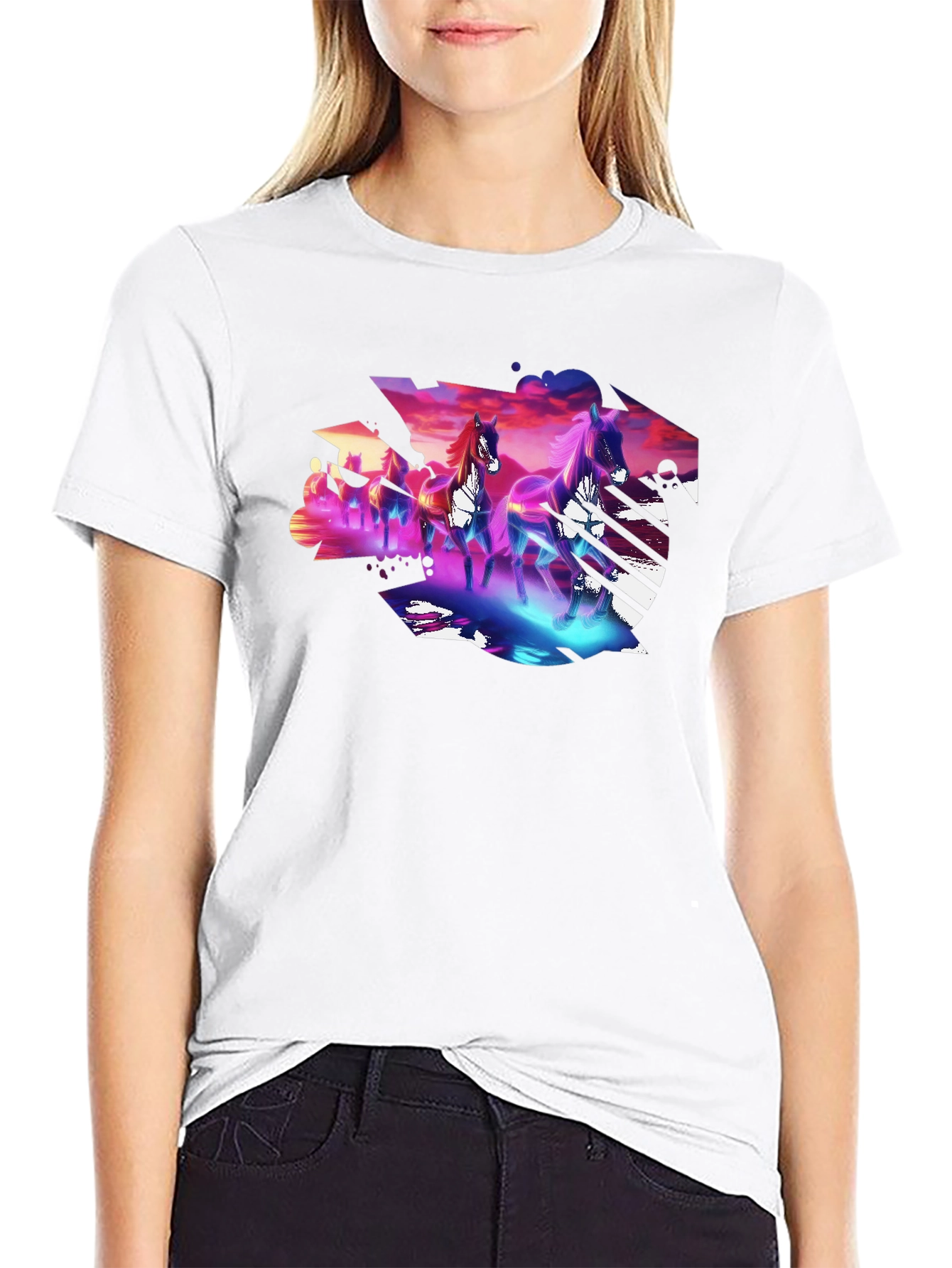 Neon Horses Graphic Tee - Mens Black T-Shirt