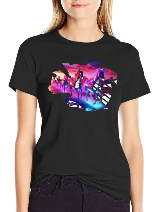 Neon Horses Graphic Tee - Mens Black T-Shirt