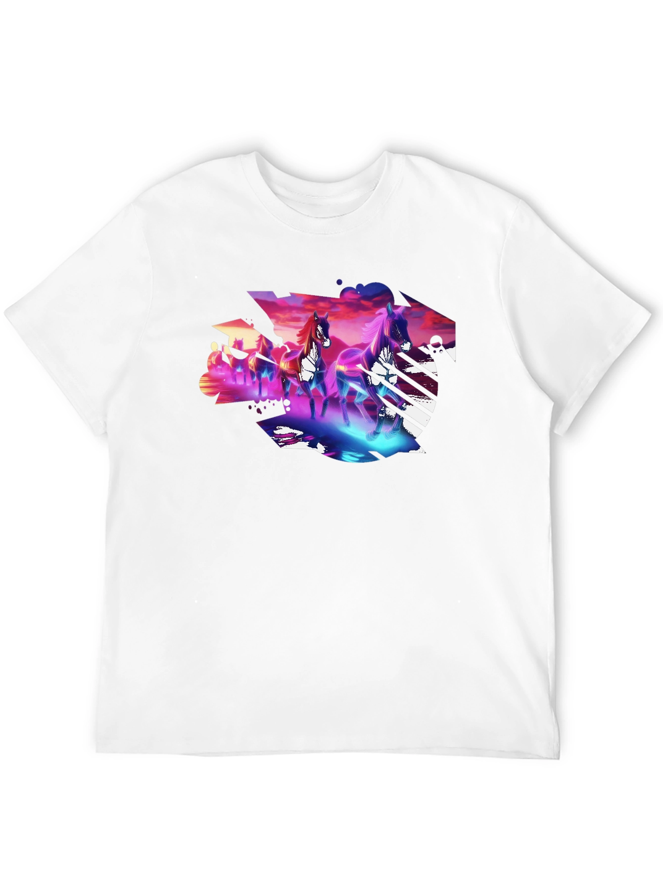 Neon Horses Graphic Tee - Mens Black T-Shirt