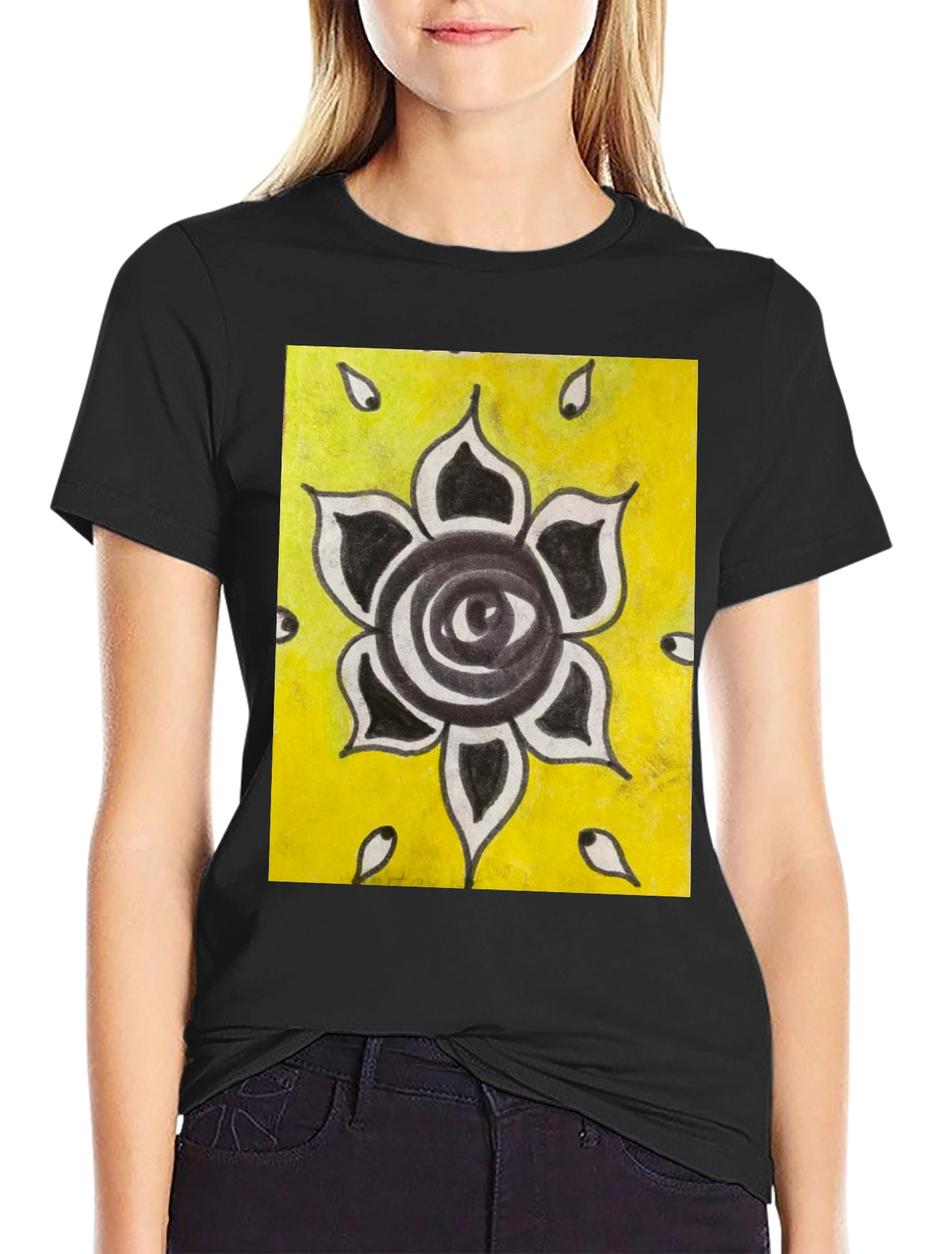 Eye Flower Graphic Black T-Shirt