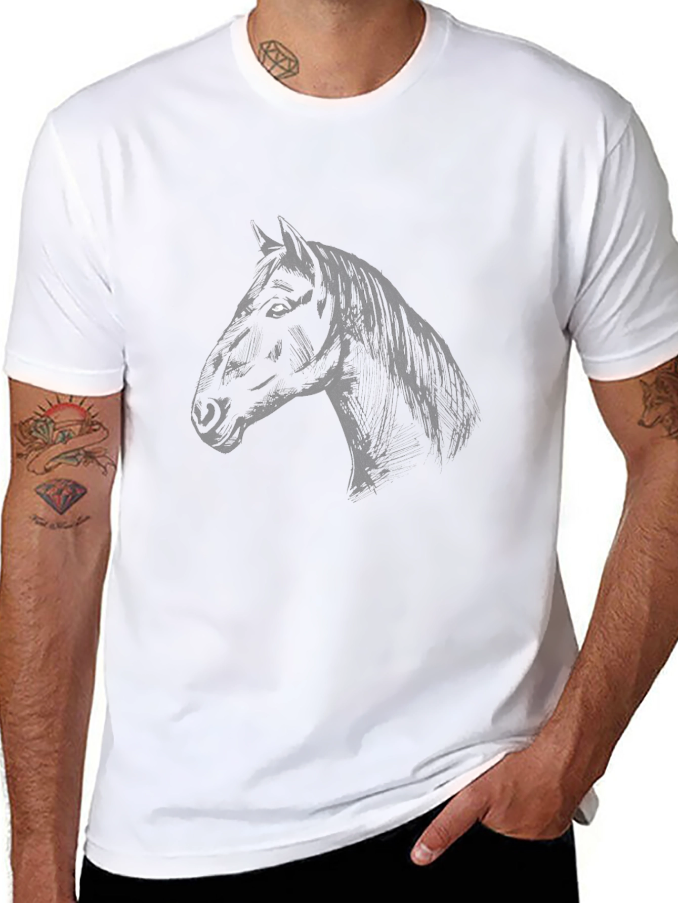 Black Horse Graphic Tee - Mens Fashion