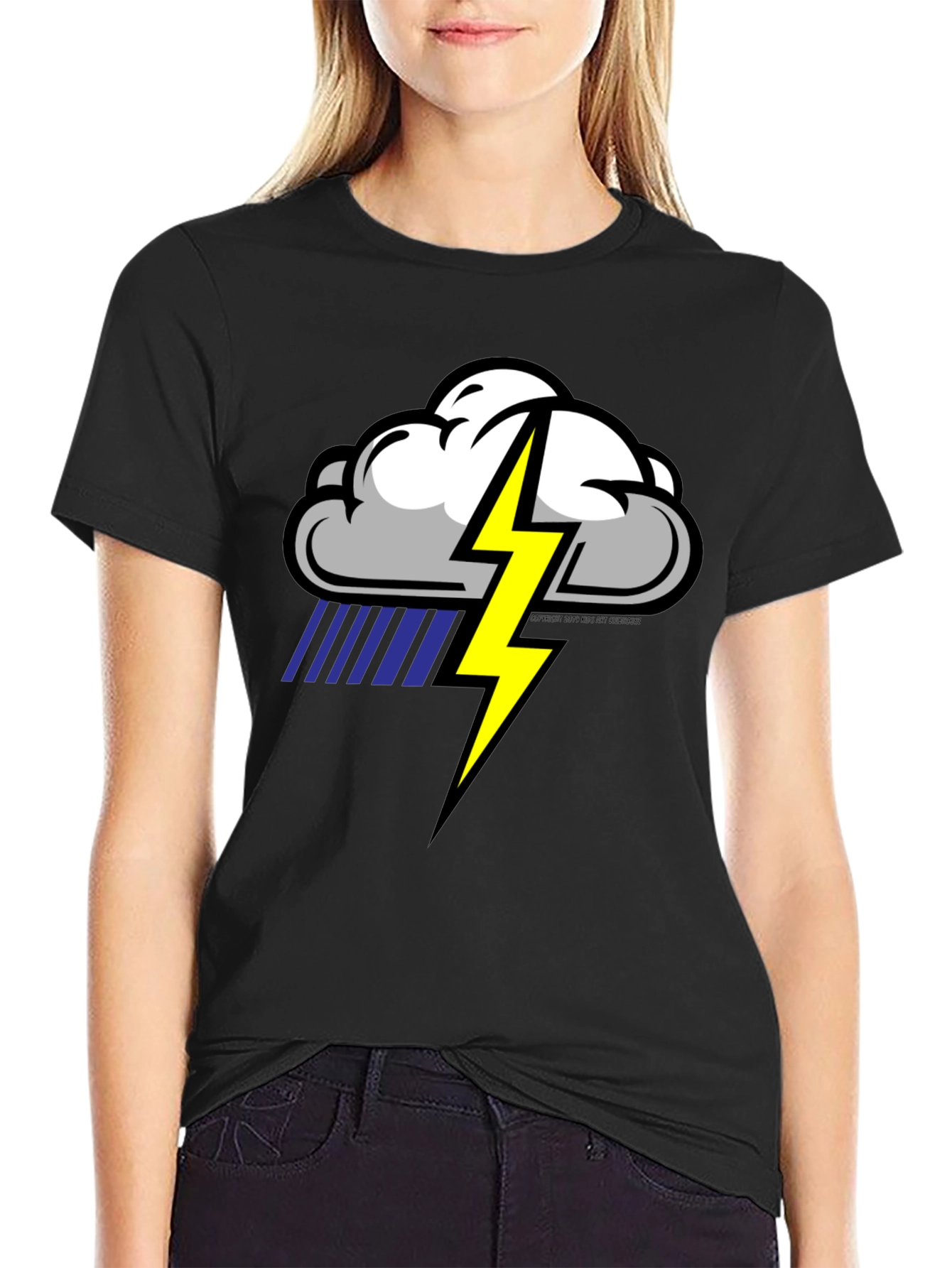 Storm Cloud Lightning Graphic Black T-Shirt