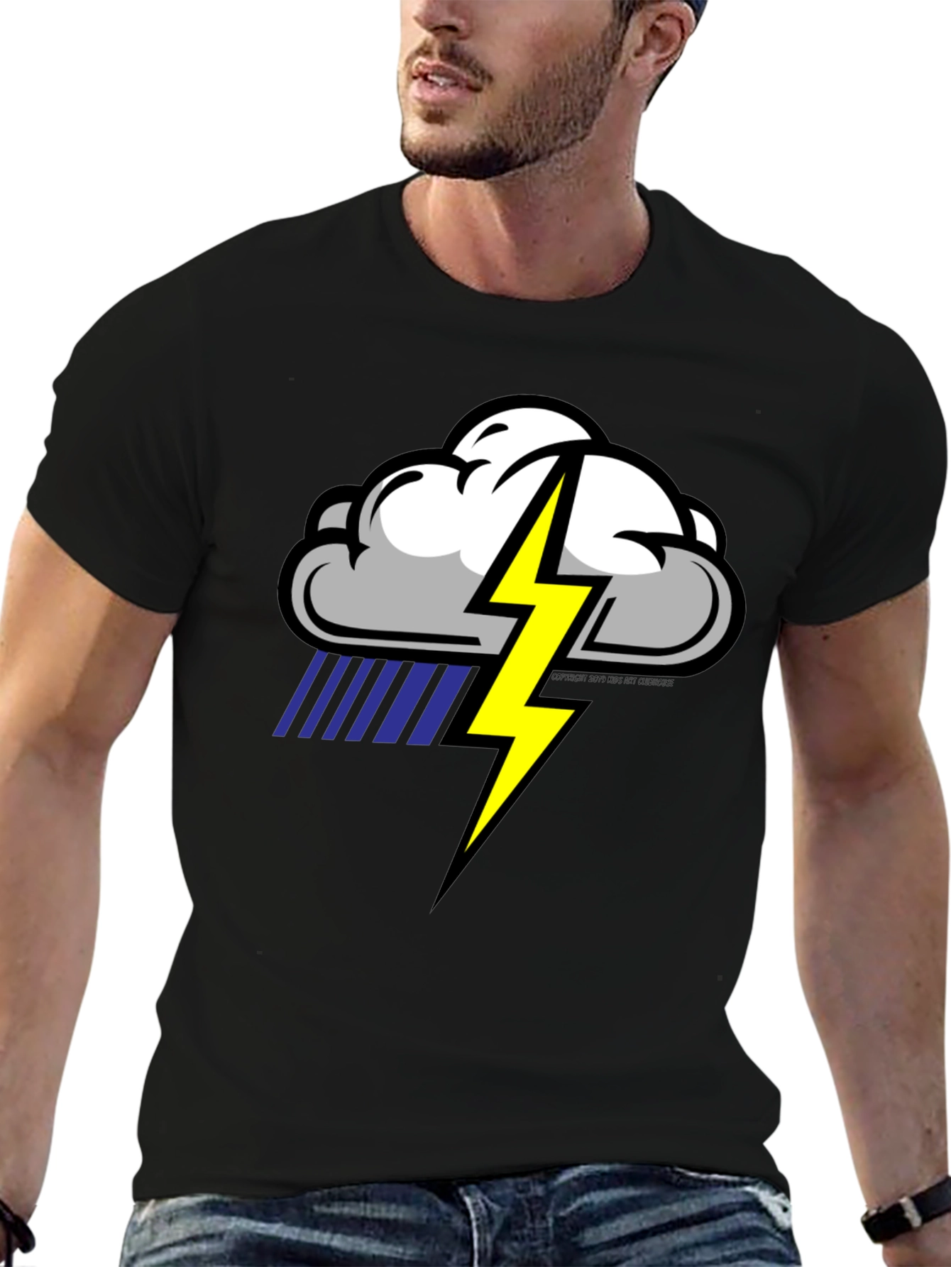 Storm Cloud Lightning Graphic Black T-Shirt