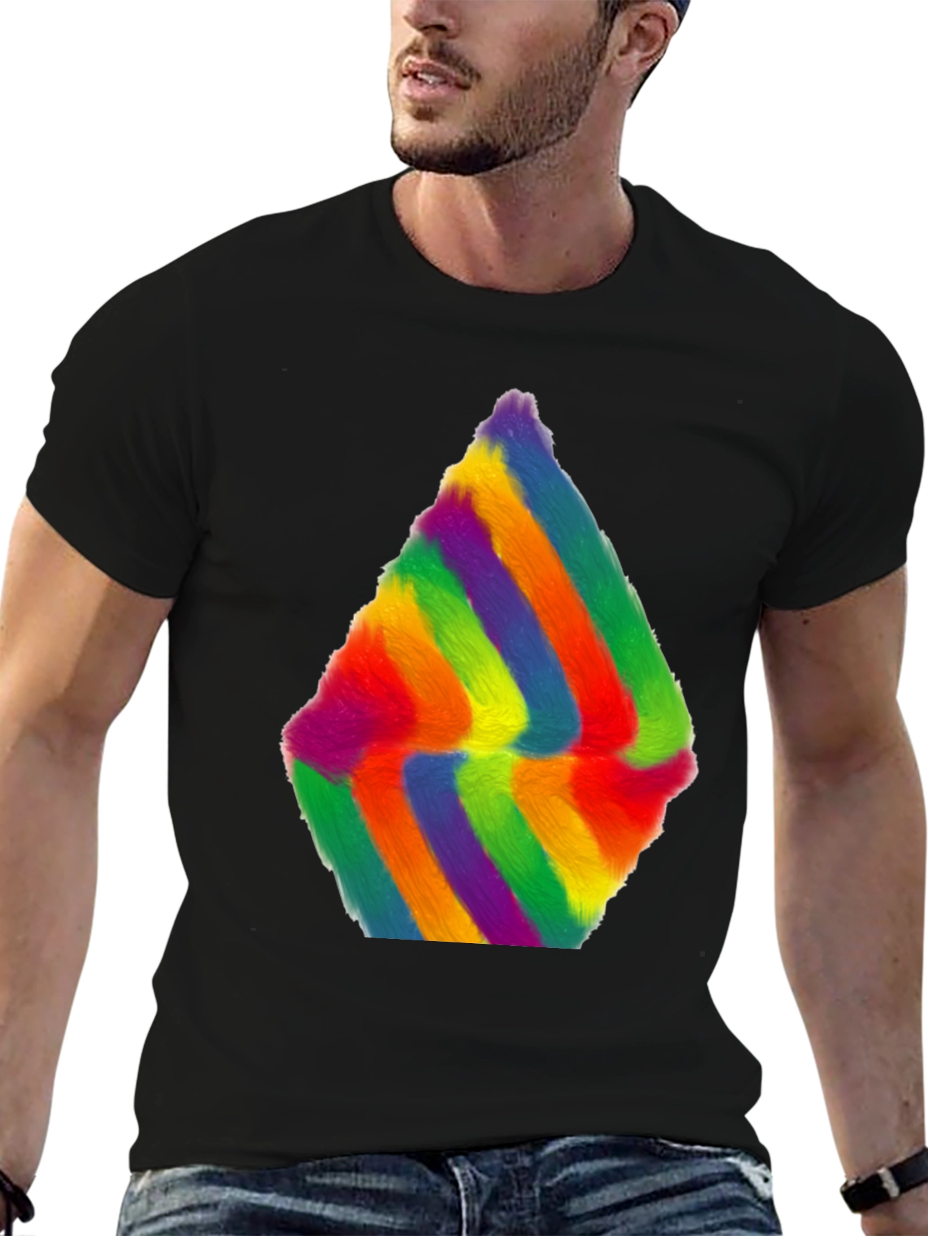 Rainbow Furry Abstract Art Black T-Shirt