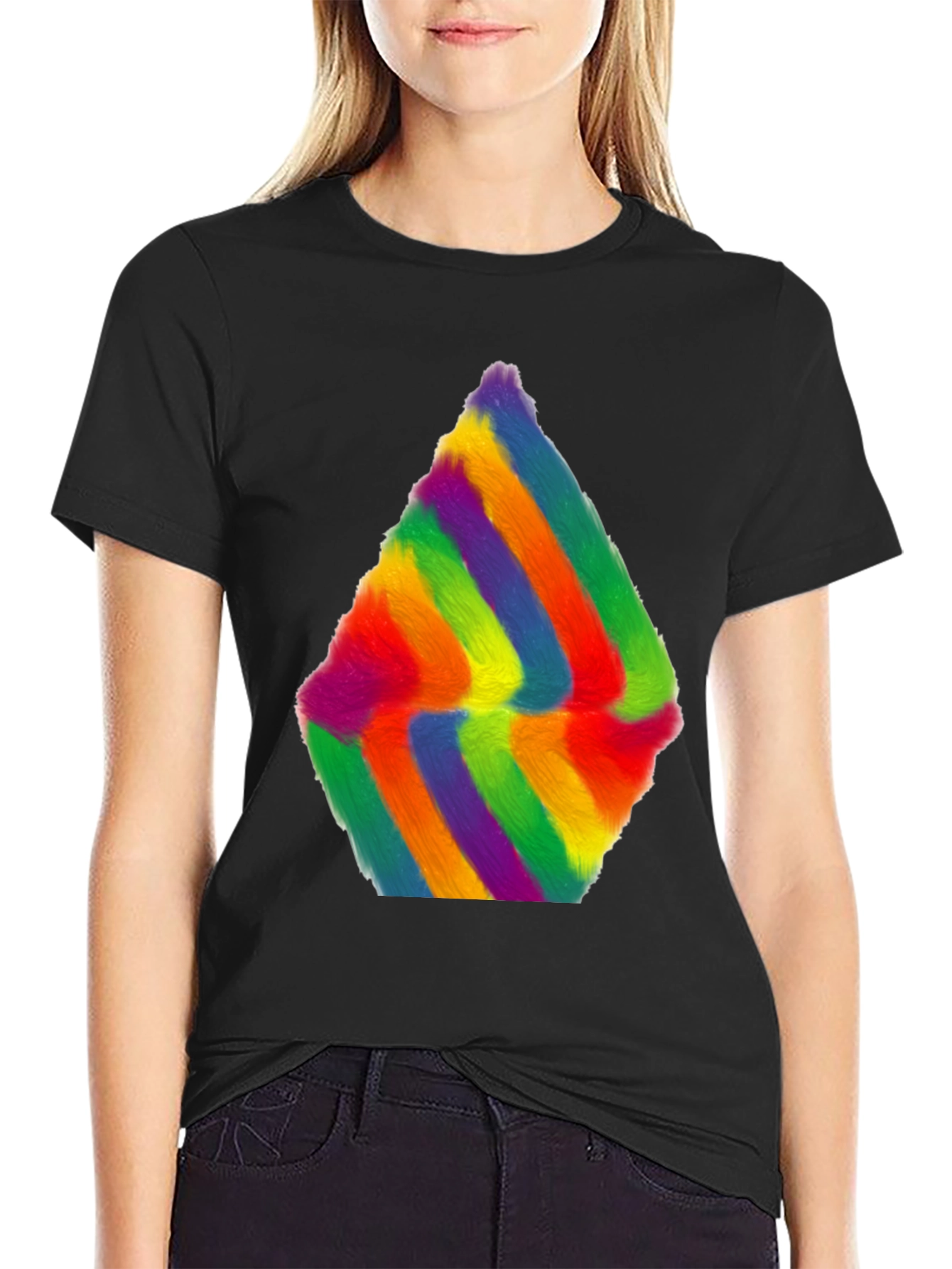 Rainbow Furry Abstract Art Black T-Shirt