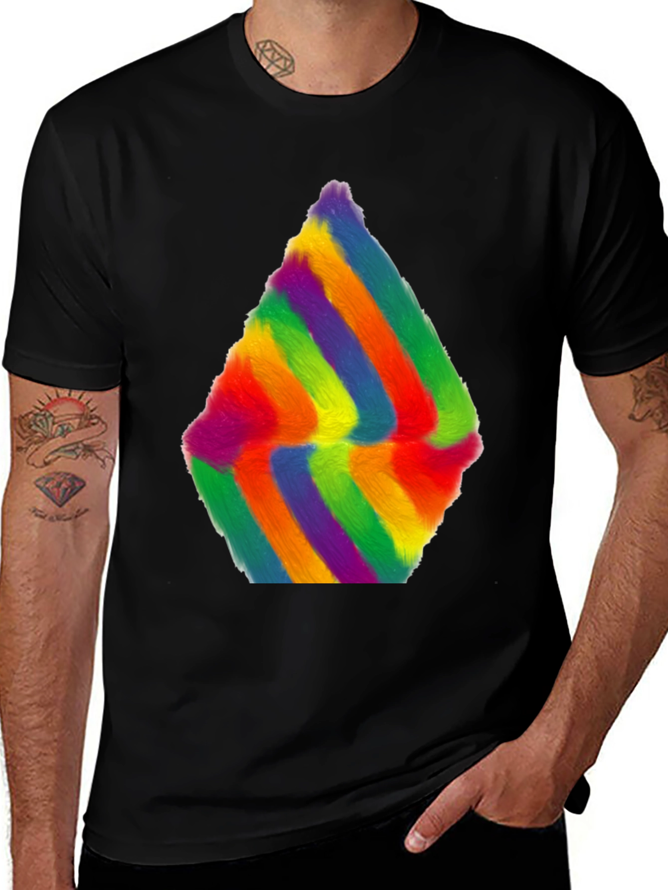 Rainbow Furry Abstract Art Black T-Shirt