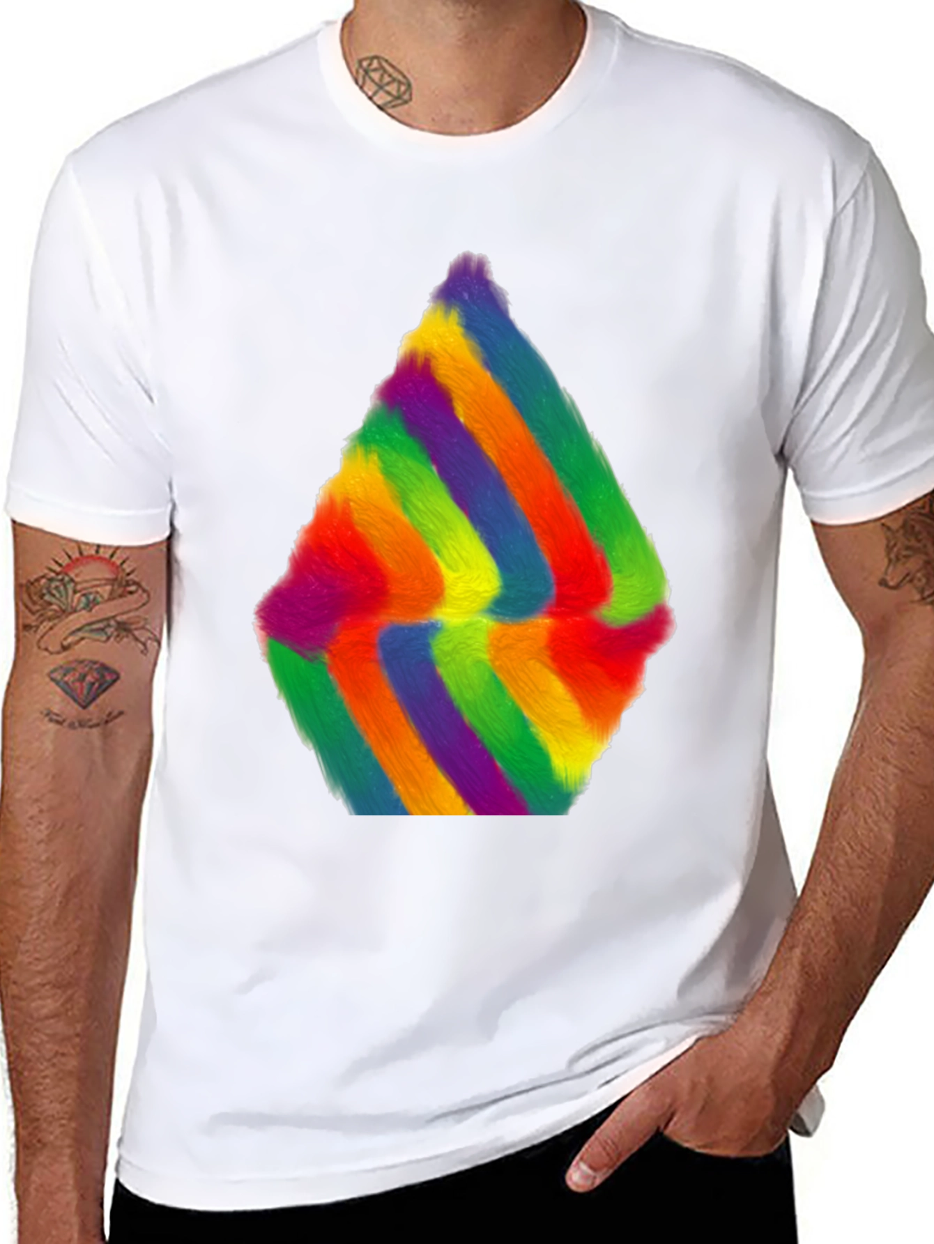 Rainbow Furry Abstract Art Black T-Shirt