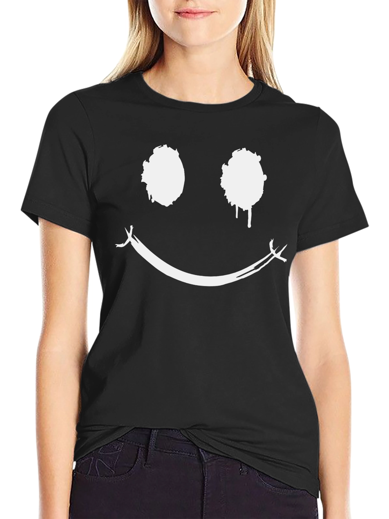 Creepy Smile Graphic Tee - Black Cotton T-Shirt