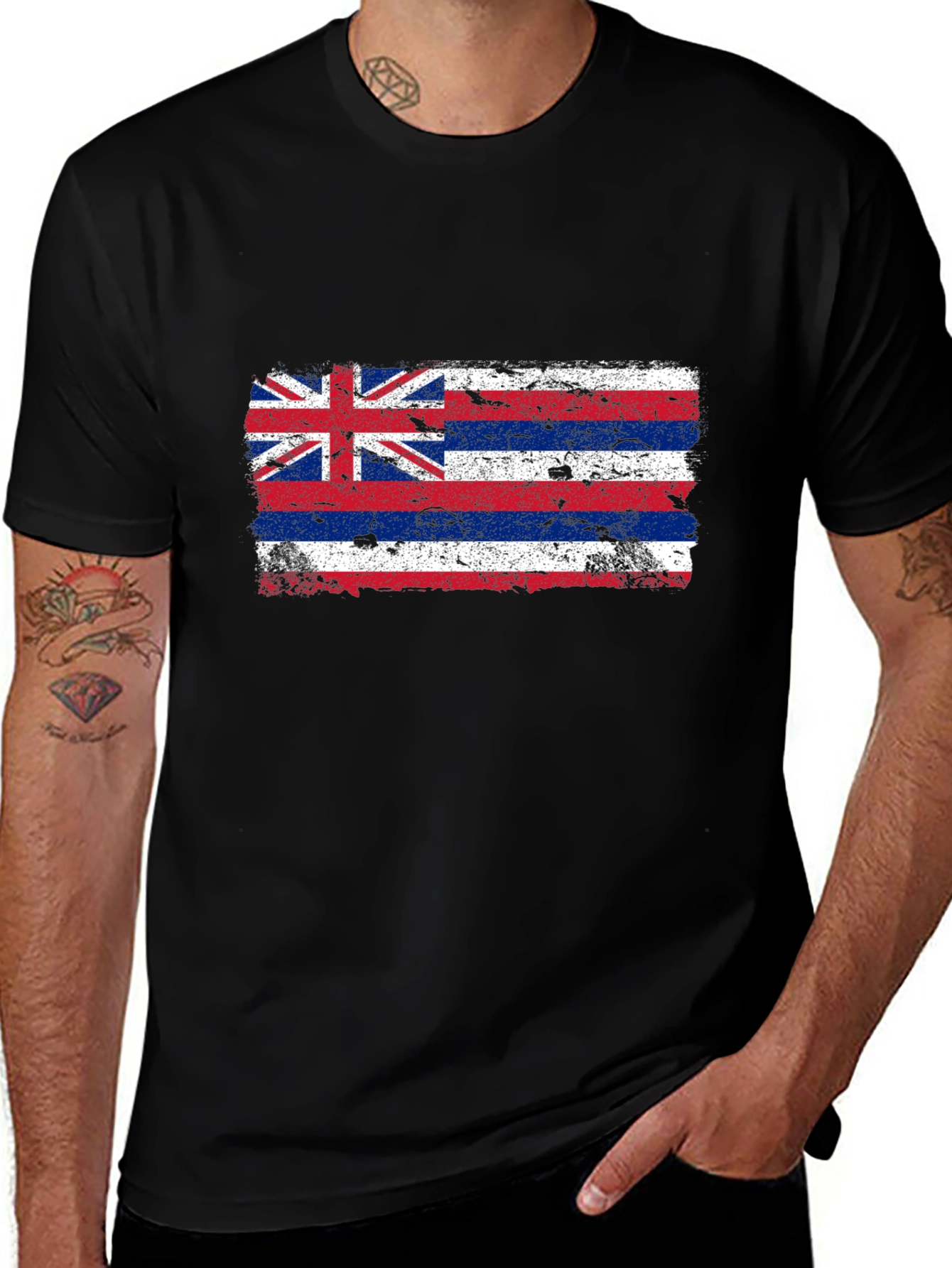 Hawaii Flag Distressed Graphic T-Shirt